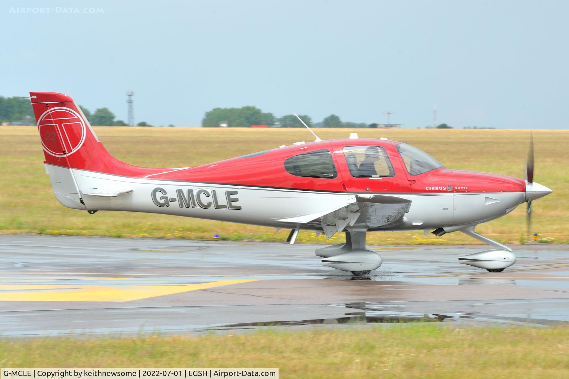 G-MCLE, 2011 Cirrus SR22T C/N 0177, Leaving Norwich.