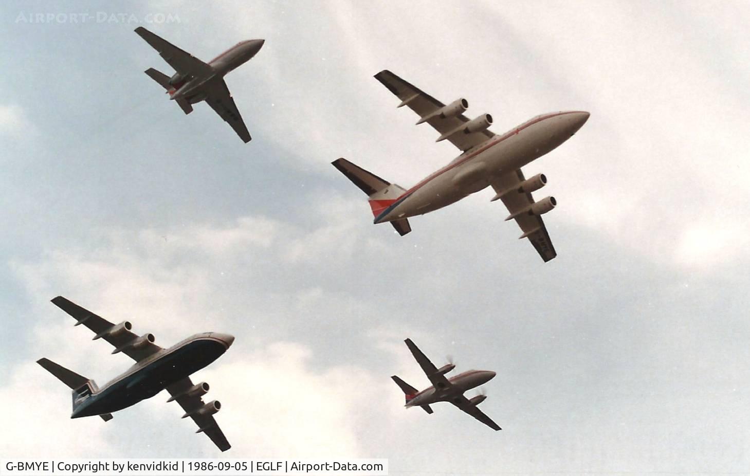 G-BMYE, 1982 British Aerospace BAe.146-200 C/N E2008, At the 1986 Farnborough International Air Show.