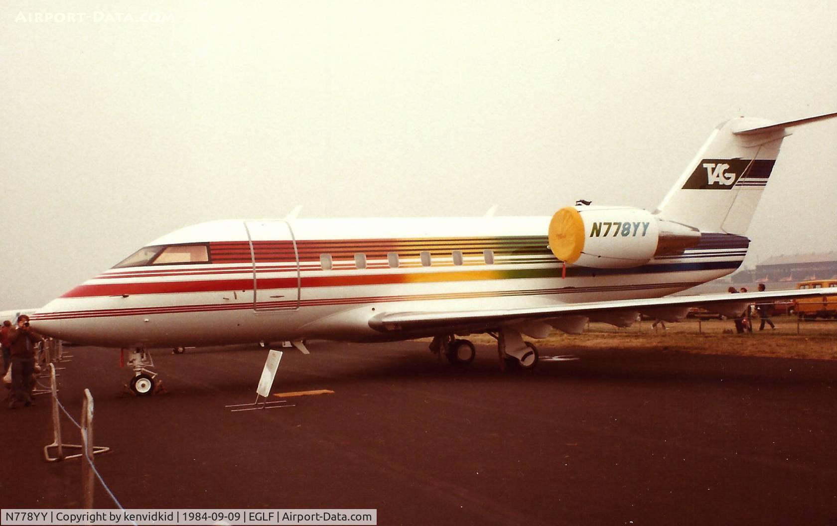N778YY, 1984 Canadair Challenger 601 (CL-600-2A12) C/N 3023, At the 1984 Farnborough International Air Show.
