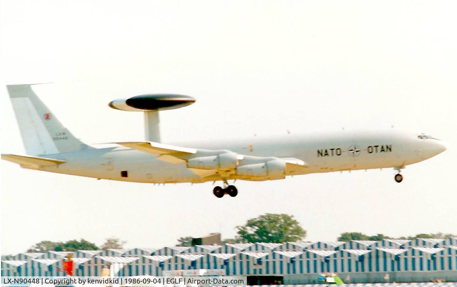 LX-N90448, 1982 Boeing E-3A Sentry C/N 22843, At the 1986 Farnborough International Air Show.