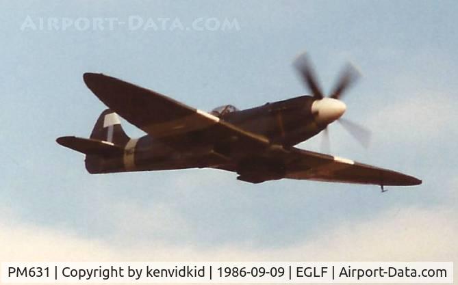 PM631, 1945 Supermarine 389 Spitfire PR.XIX C/N 6S/683528, At the 1986 Farnborough International Air Show.