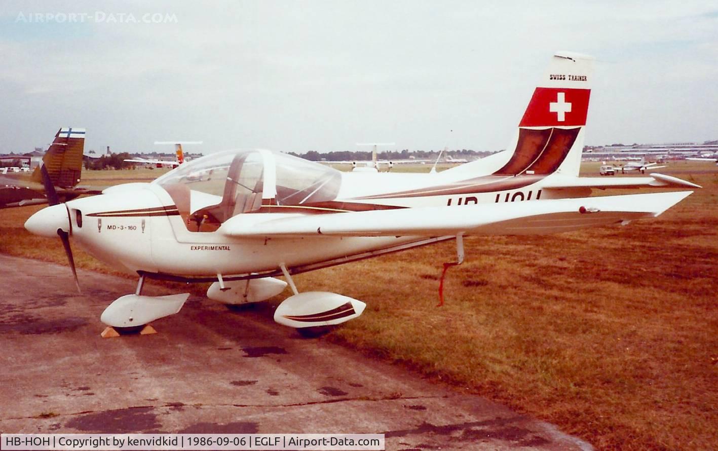 HB-HOH, 1983 MDC Max Daetwyler MD3-116 Swiss Trainer C/N 001, At the 1986 Farnborough International Air Show.