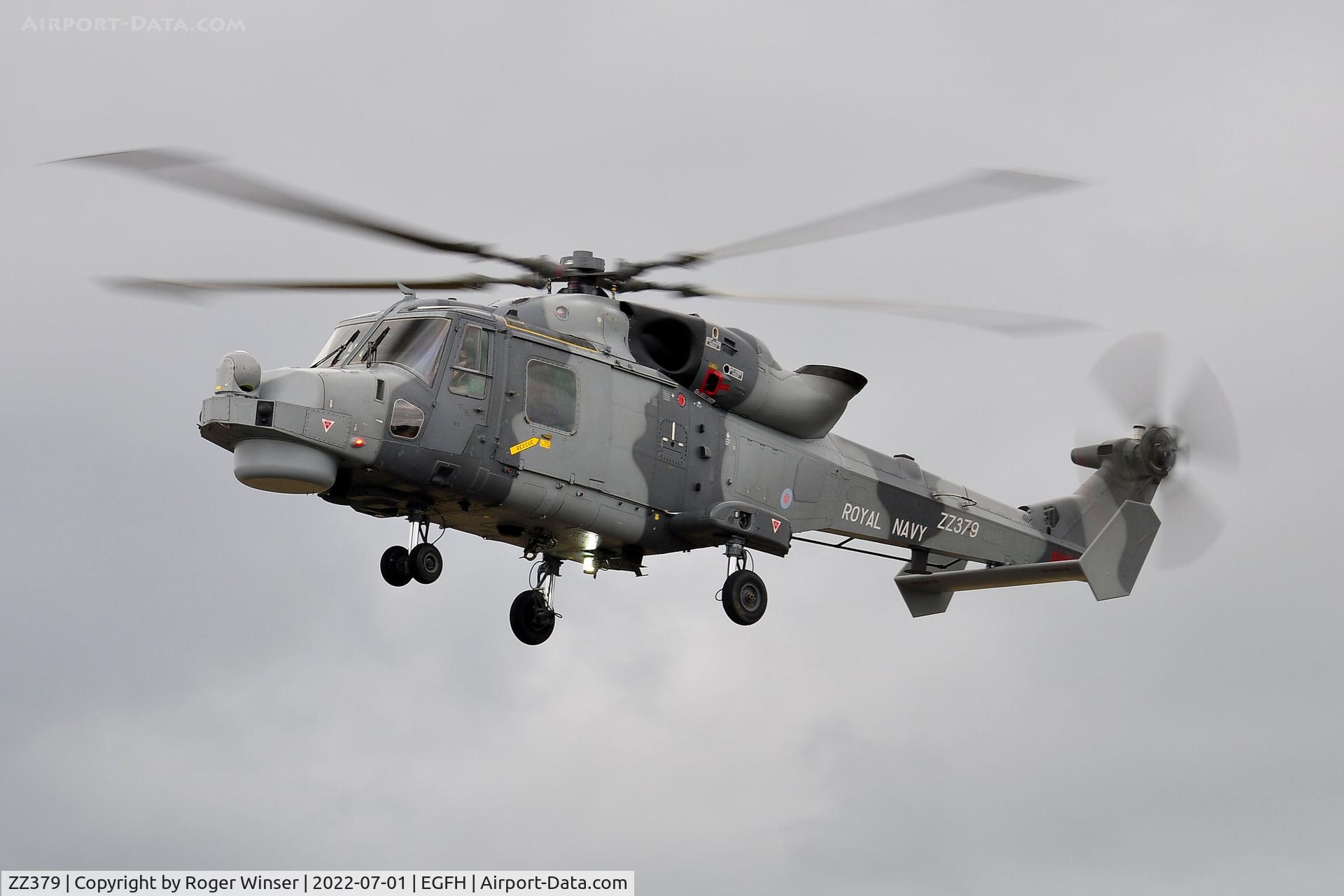 ZZ379, 2013 AgustaWestland AW-159 Wildcat HMA.2 C/N 498, Visiting Wildcat. Part of the Royal Navy Black Cats Helicopter Display Team arriving Runway 22.