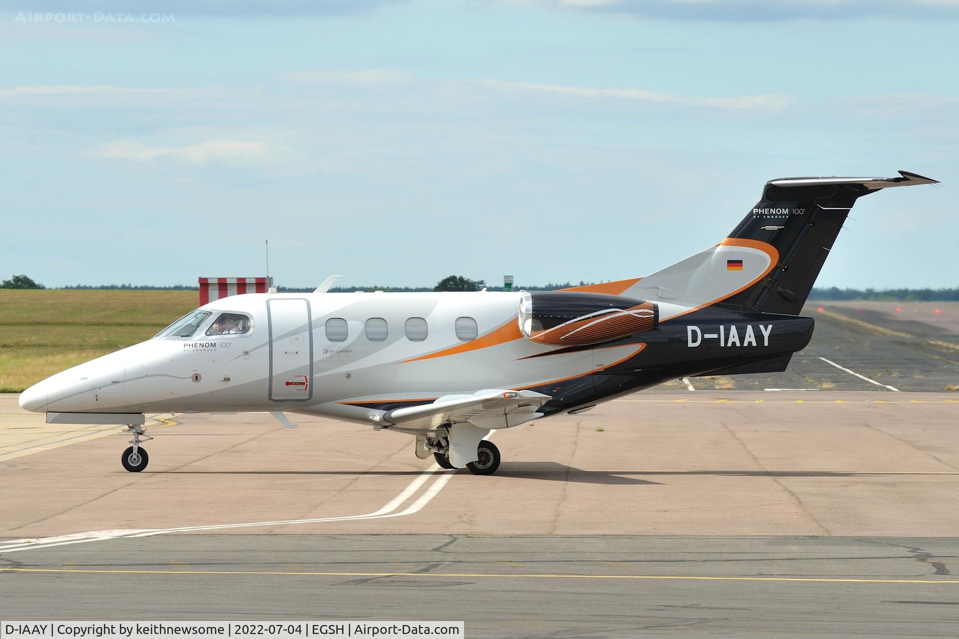 D-IAAY, 2011 Embraer EMB-500 Phenom 100 C/N 50000243, Arriving at Norwich from Cologne.