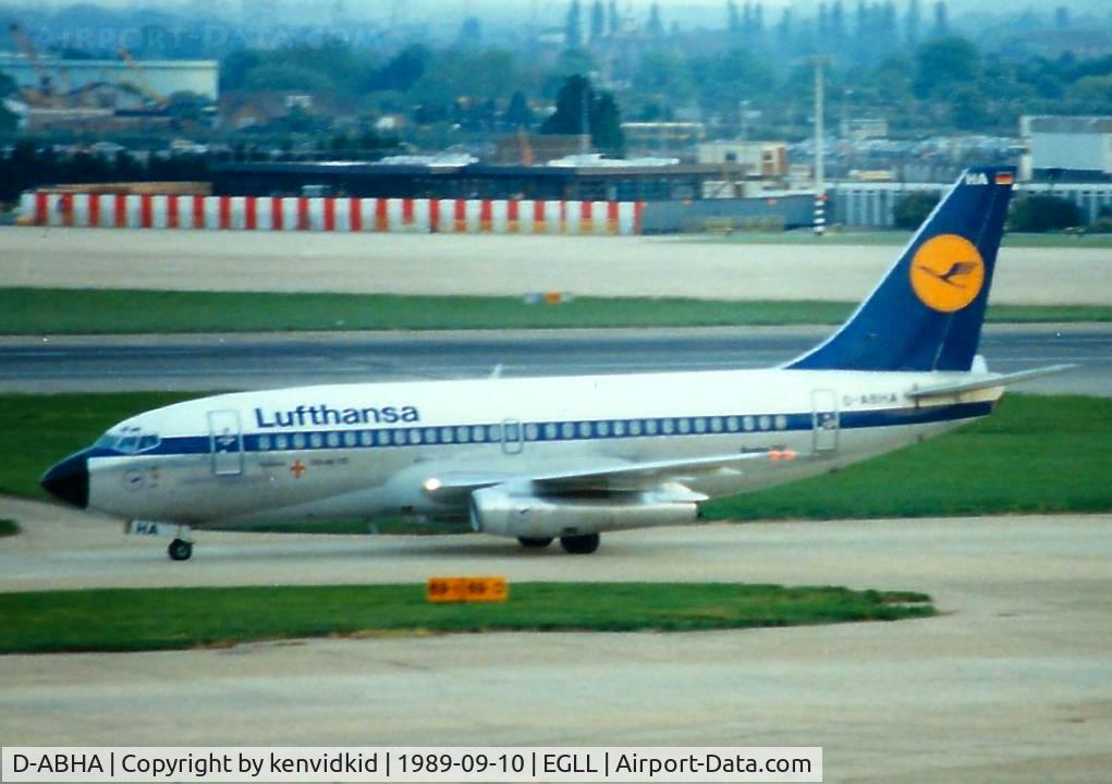 D-ABHA, 1981 Boeing 737-230 C/N 22131, At London Heathrow, circa 1989.