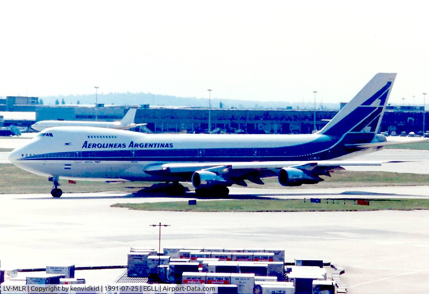 LV-MLR, 1979 Boeing 747-287B C/N 21727, At London Heathrow, circa 1991.