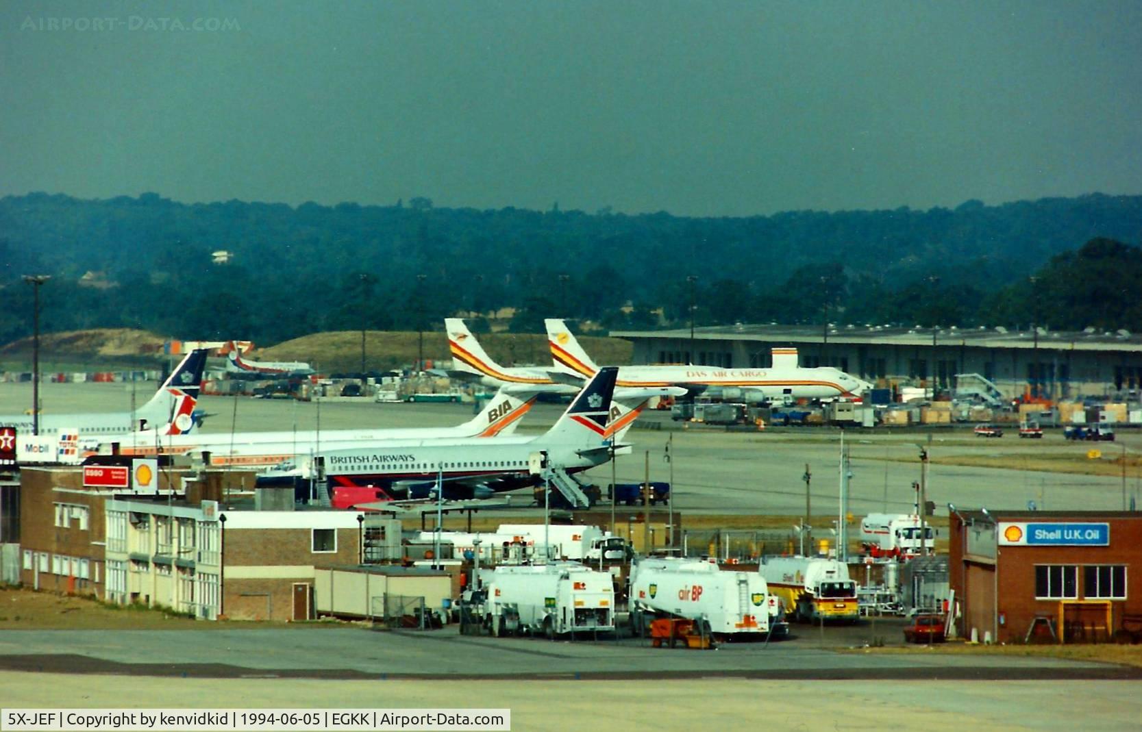 5X-JEF, 1968 Boeing 707-379C C/N 19821, At Gatwick circa 1994.