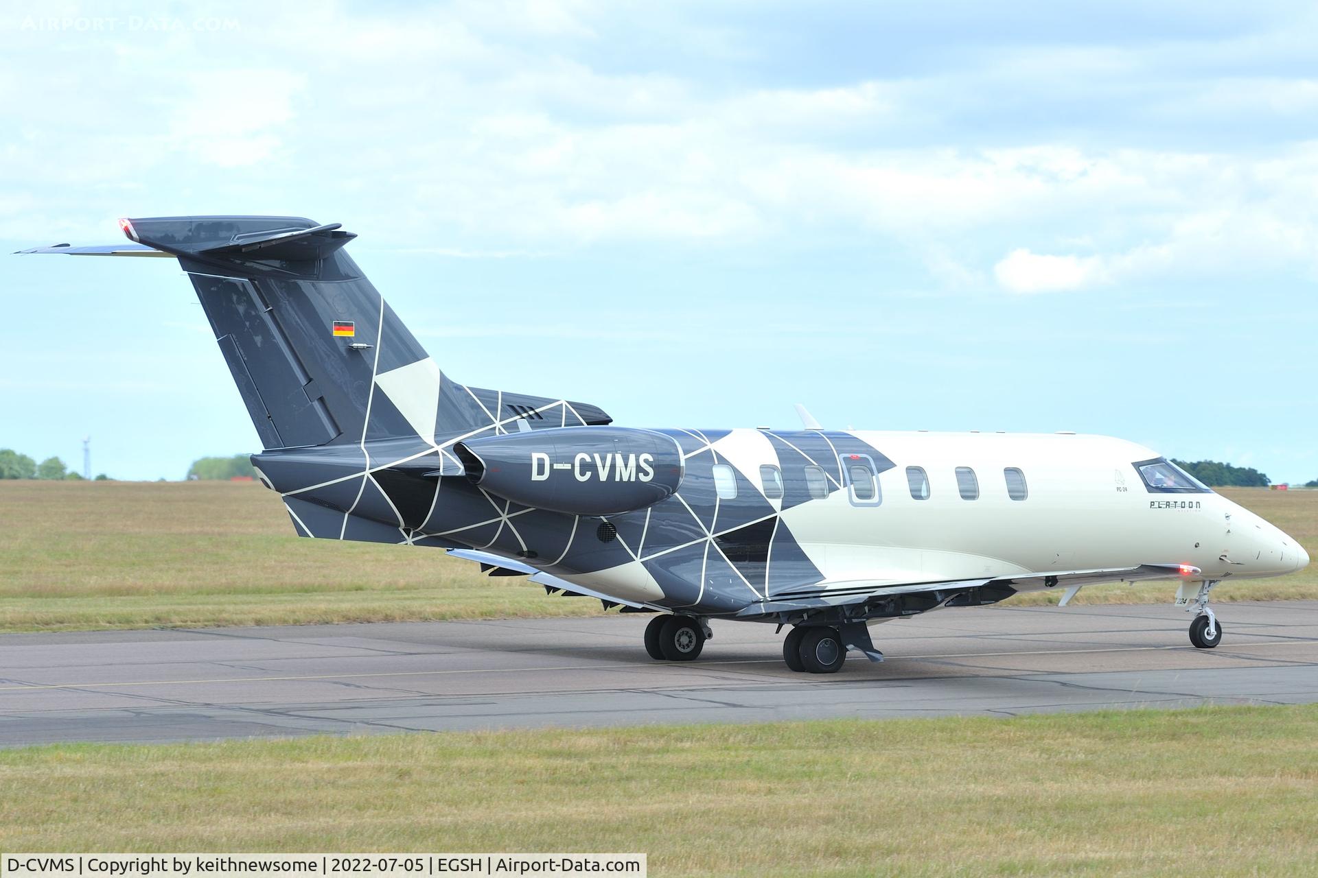 D-CVMS, 2021 Pilatus PC-24 C/N 224, Leaving Norwich for Majorca.