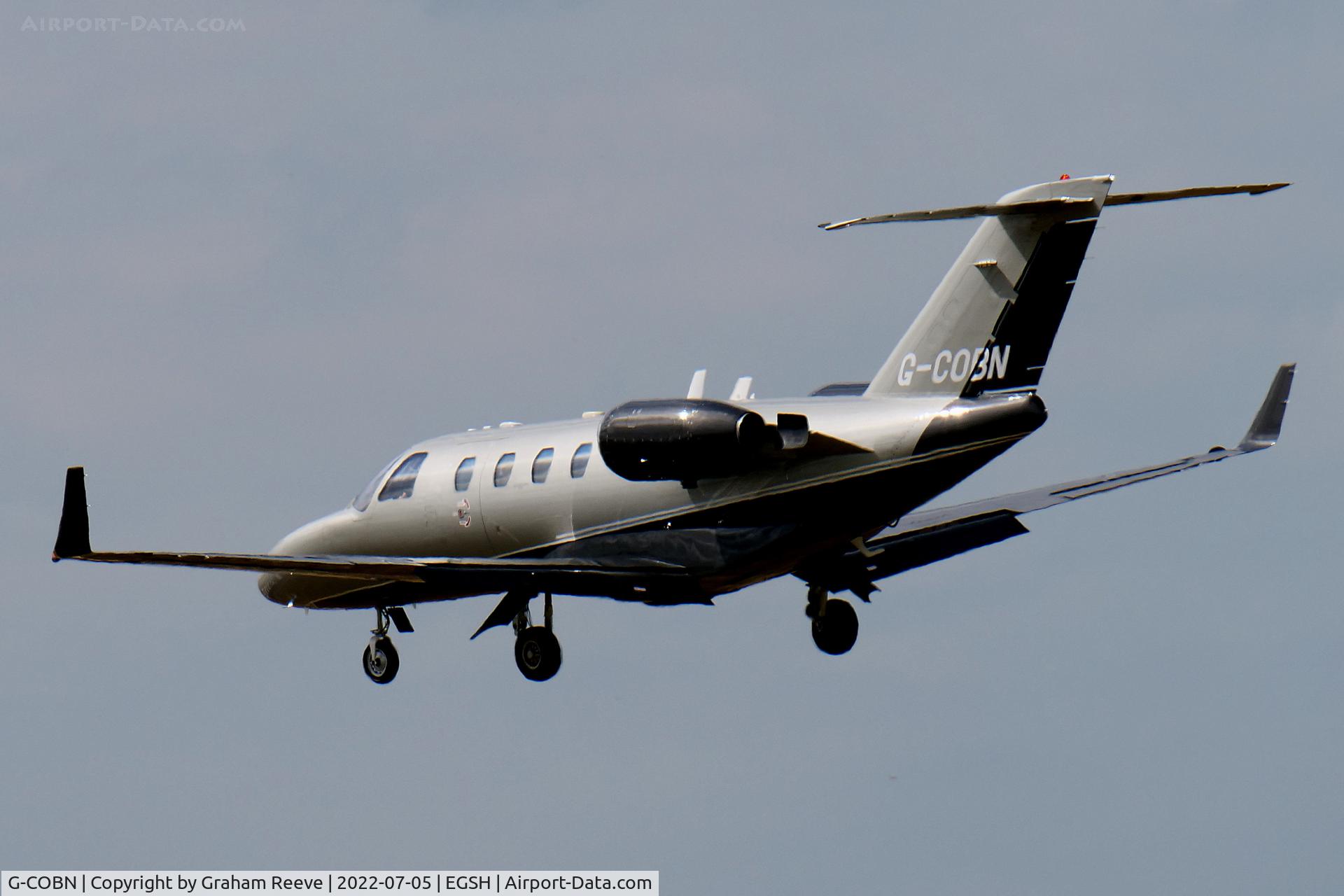 G-COBN, 2001 Cessna 525 CitationJet CJ1 C/N 525-0429, Landing at Norwich.
