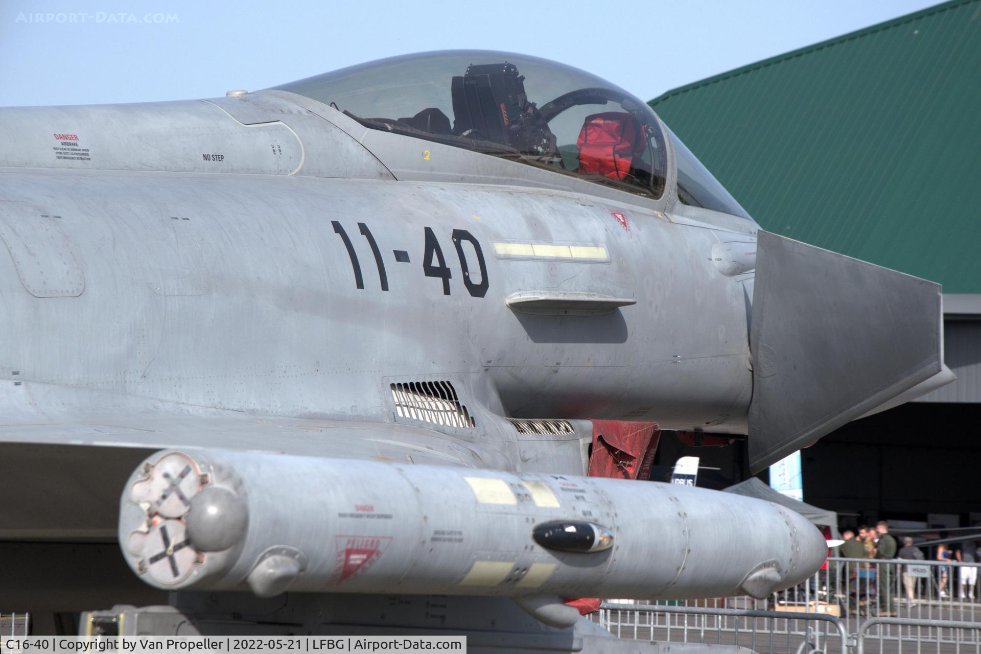 C16-40, 2009 Eurofighter EF-2000 Typhoon S C/N SS021, Eurofighter Typhoon of Ala 11 of the Spanish air Force at BA709 Cognac - Châteaubernard Air Base, France, 21 may 2022. Note that the code has changed to 11-40