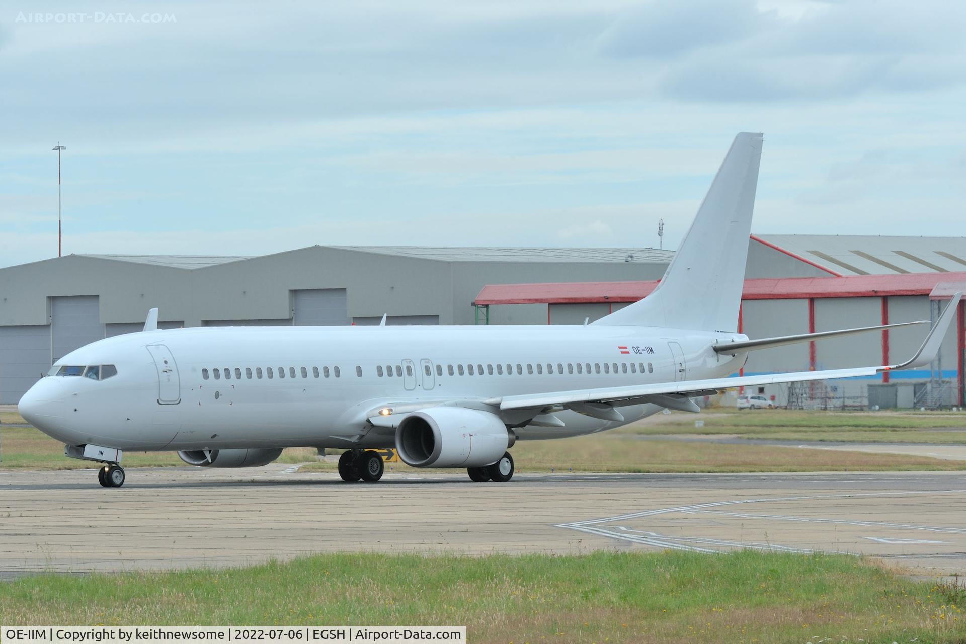 OE-IIM, 2009 Boeing 737-8AS C/N 35017, Leaving Norwich for Majorca following paintwork.
