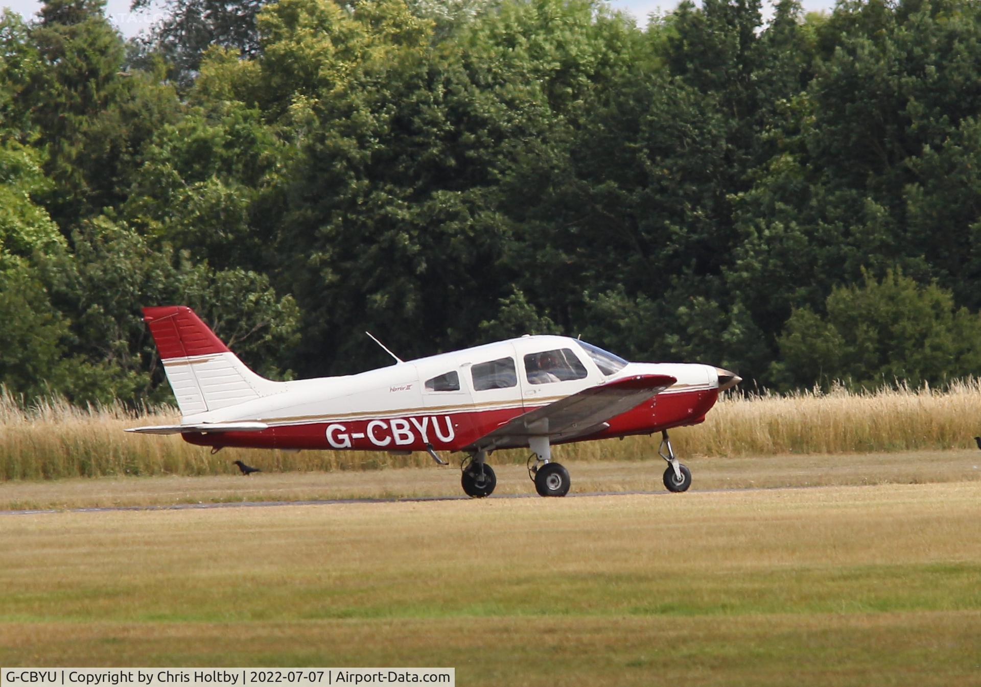 G-CBYU, 2002 Piper PA-28-161 Cherokee Warrior II C/N 2842173, Landing at Stapleford Tawney, Essex