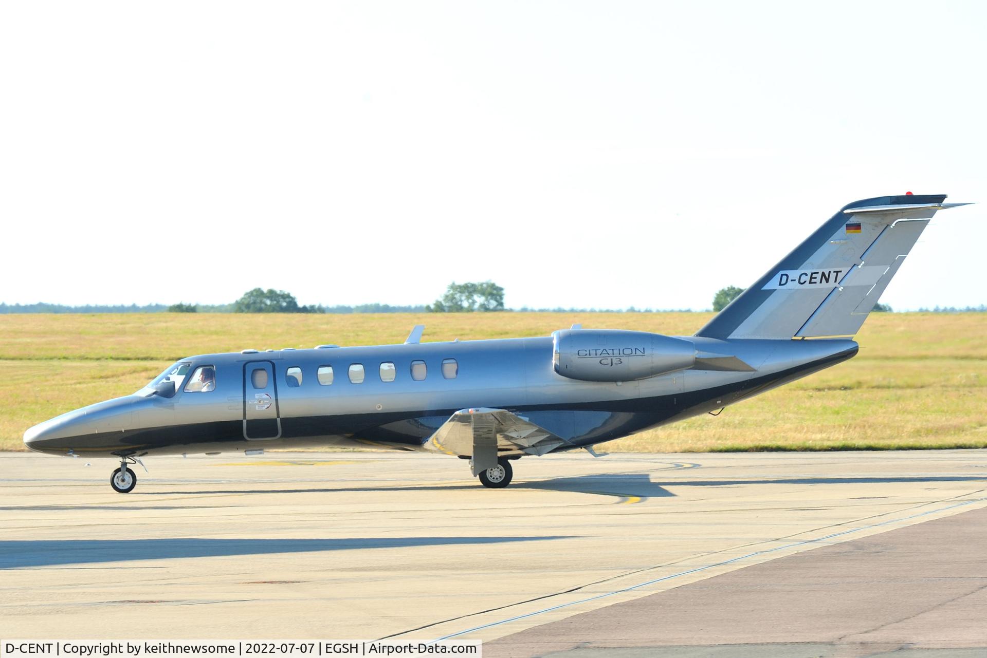 D-CENT, Cessna 525B Citation CJ3 C/N 525B0200, Arriving at Norwich from Biggin Hill.