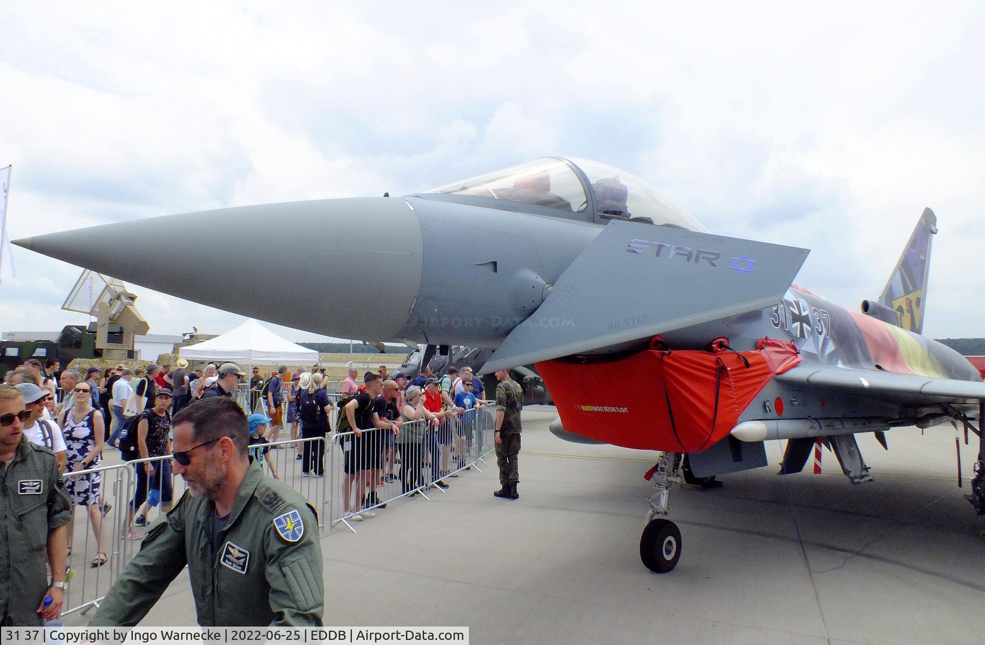 31 37, 2016 Eurofighter EF-2000 Typhoon S C/N GS097, Eurofighter EF2000 of the Luftwaffe (german air force) in 'Eagle Star' special colours for Blue Flag 2022 at ILA 2022, Berlin