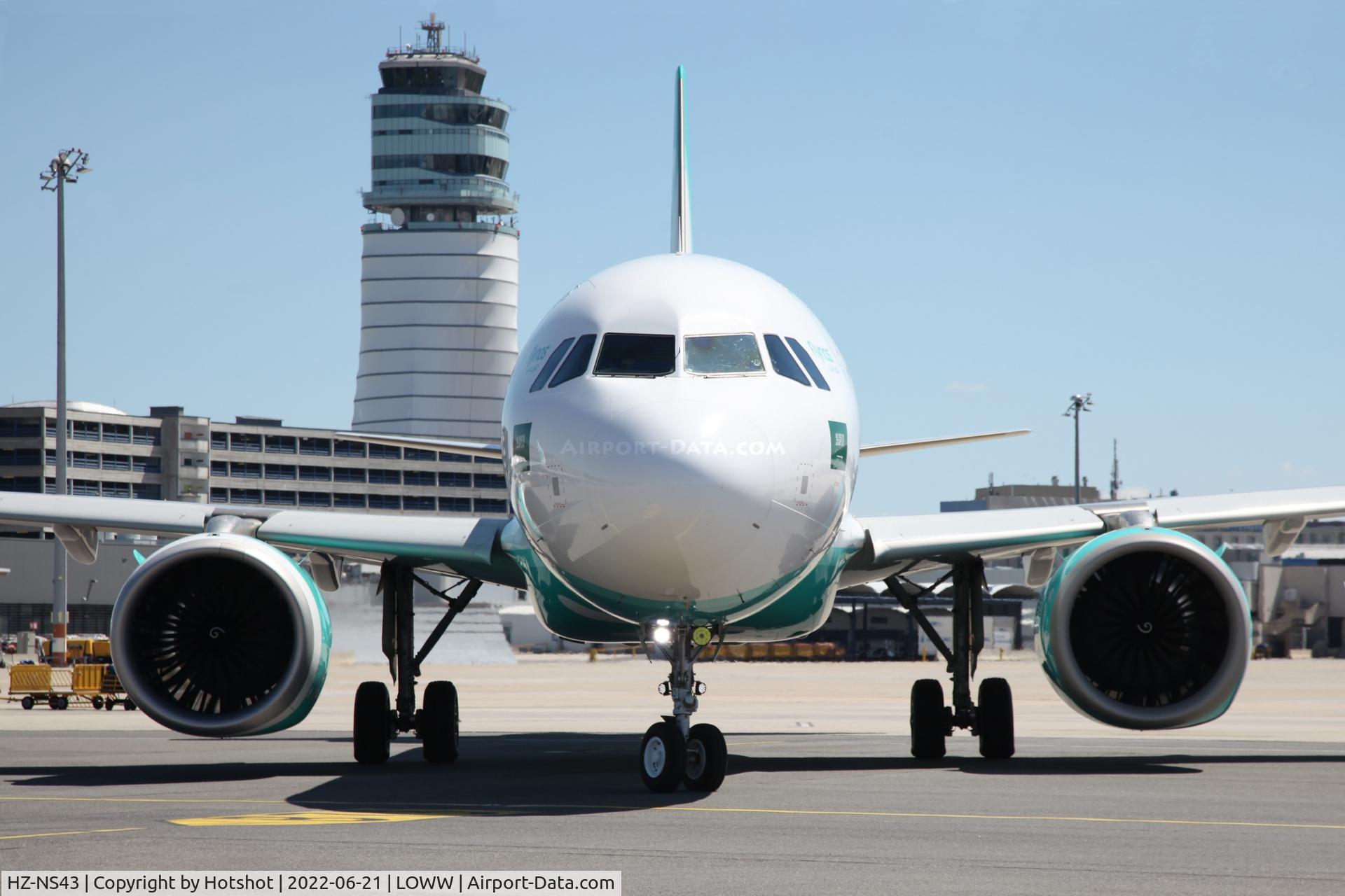 HZ-NS43, 2021 Airbus A320-251N C/N 10514, Leaving parking stand