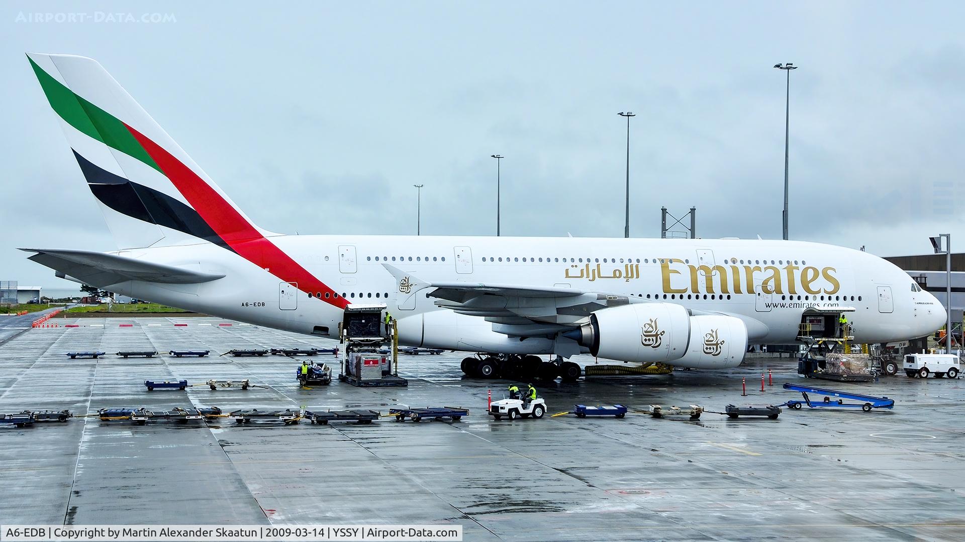 A6-EDB, 2008 Airbus A380-861 C/N 013, Parked to the gate.