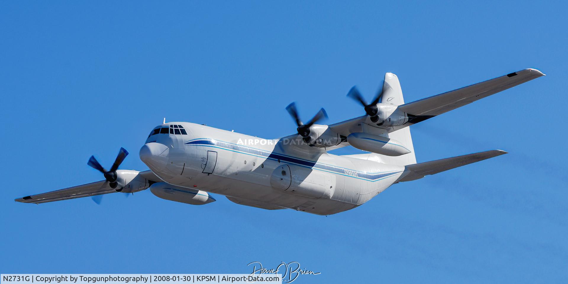 N2731G, 1975 Lockheed L-100-30 Hercules (L-382G) C/N 382-4582, stopped into local airport and had an engine problem. After some repairs were made, did some fast pattern work.