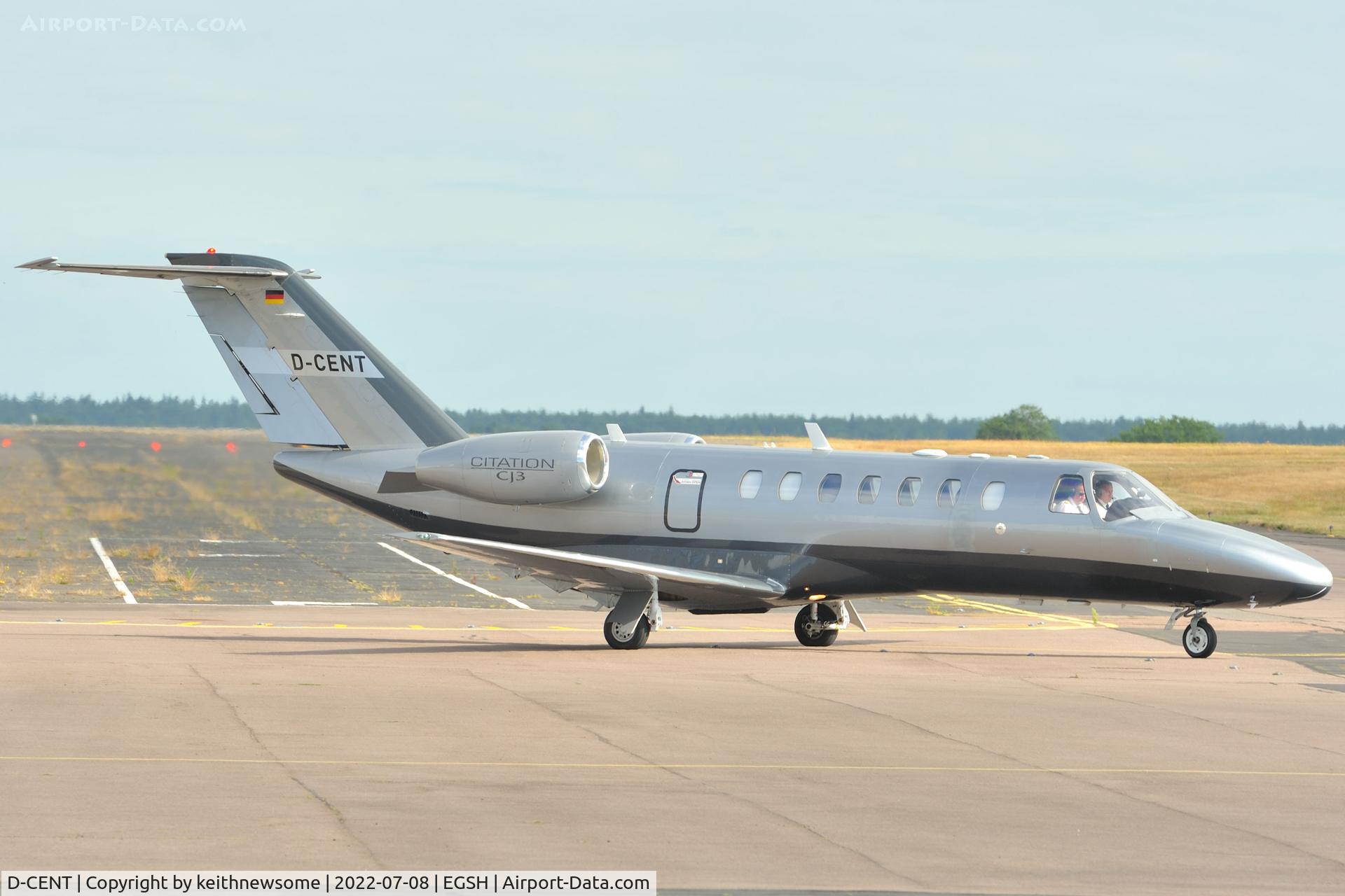 D-CENT, Cessna 525B Citation CJ3 C/N 525B0200, Leaving Norwich for Cannes, France.
