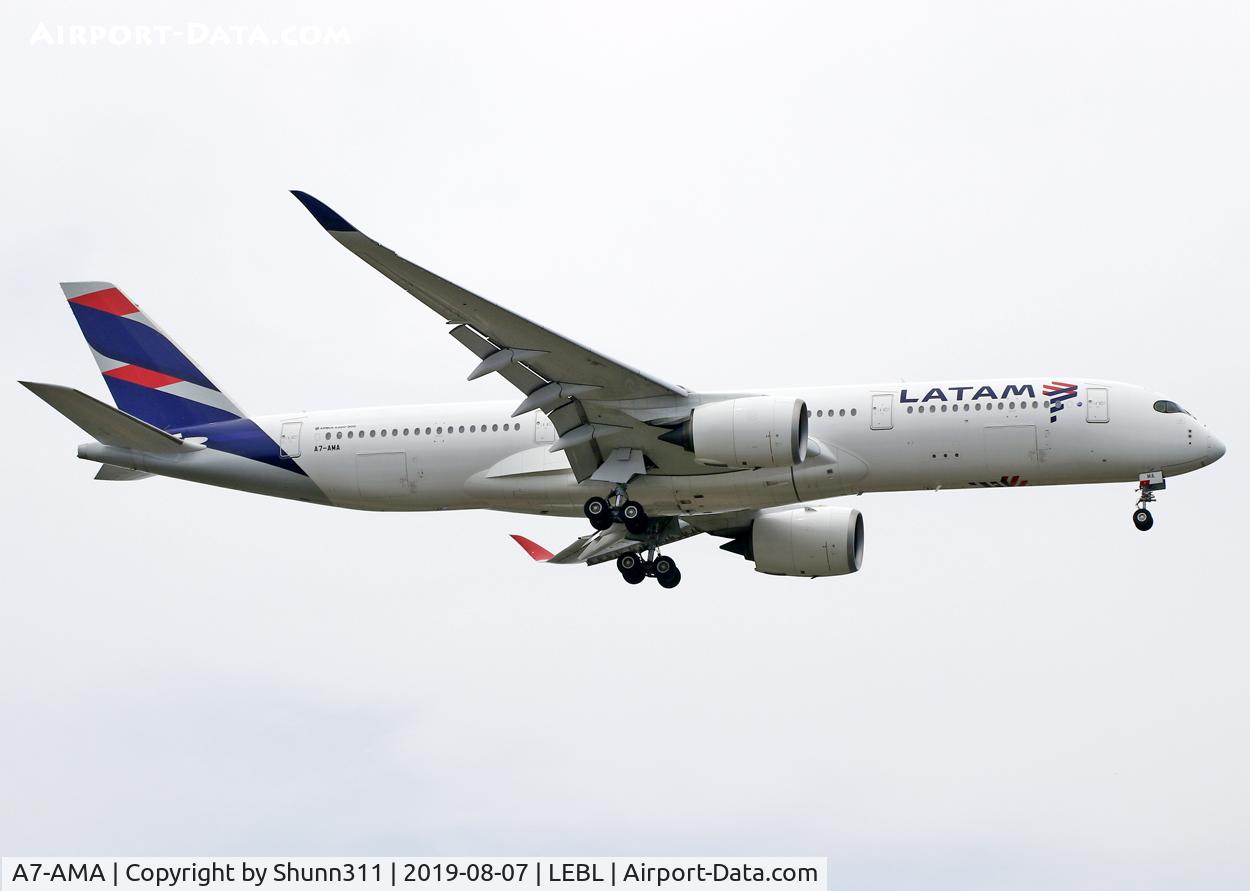 A7-AMA, 2016 Airbus A350-941 C/N 079, Landing rwy 07L in LATAM c/s and titles... Qatar Airways lease