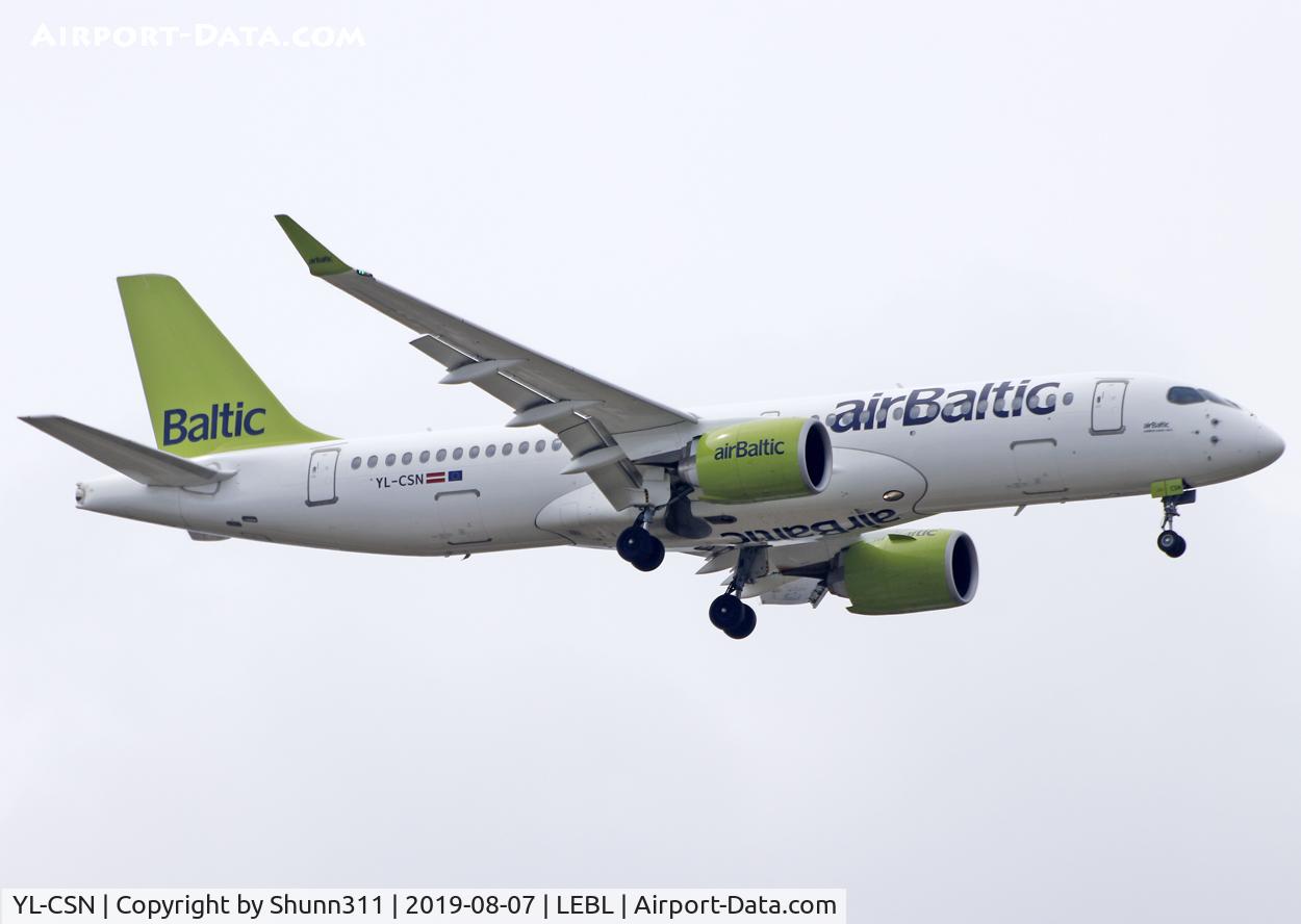 YL-CSN, 2018 Airbus A220-300 C/N 55043, Landing rwy 07L