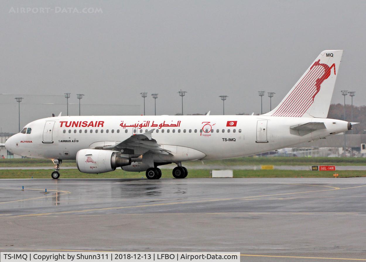 TS-IMQ, 2007 Airbus A319-112 C/N 3096, Ready for departure rwy 14L with 70 anniversary titles