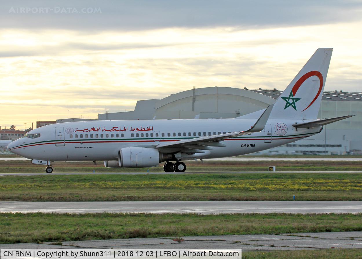 CN-RNM, 1999 Boeing 737-7B6 C/N 28984, Taxiing holding point rwy 32R for departure... Old c/s with additional 60th anniversary patch...