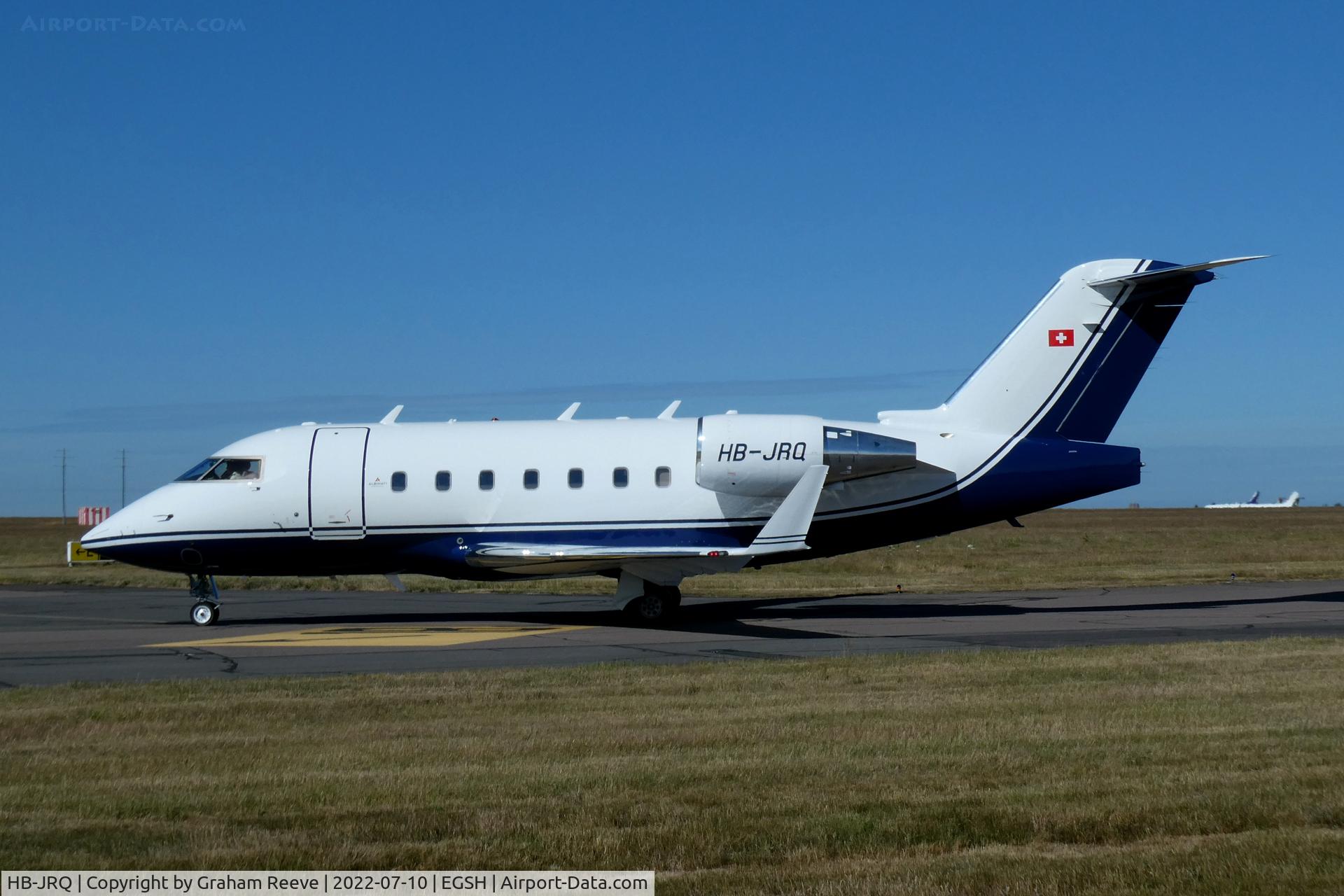HB-JRQ, 2006 Bombardier Challenger 604 (CL-600-2B16) C/N 5651, Just landed at Norwich.