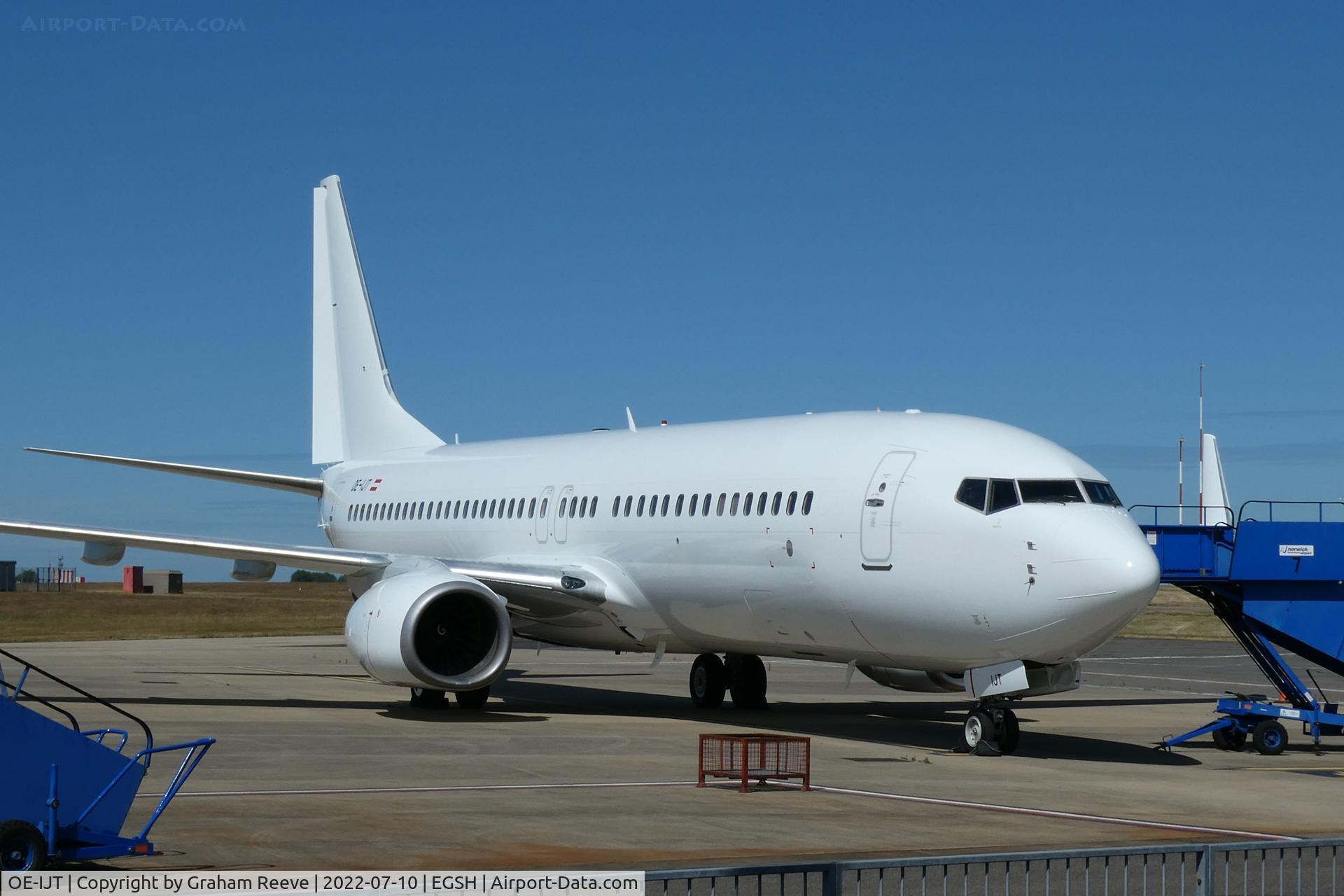 OE-IJT, 2009 Boeing 737-8AS C/N 37534, Parked on stand at Norwich.