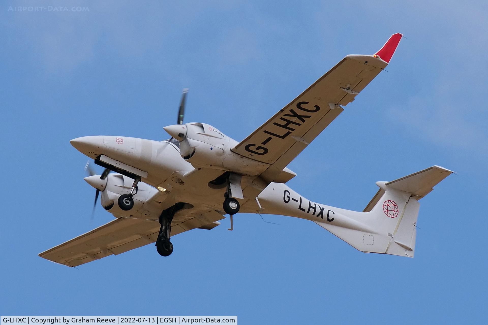 G-LHXC, 2019 Diamond DA-42 NG Twin Star C/N 42.N253, On approach to Norwich.