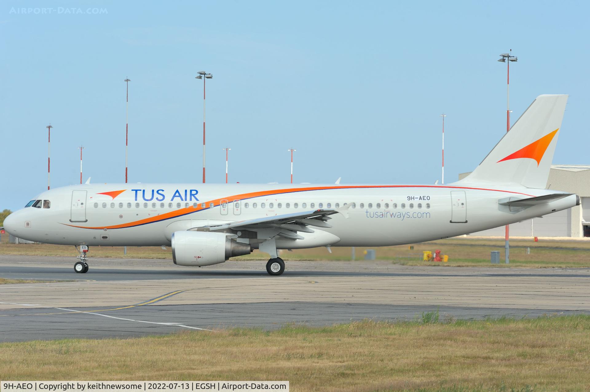 9H-AEO, 2006 Airbus A320-214 C/N 2768, Removed from spray shop with Tus Air colour scheme, leaving Norwich for Larnaca, Cyprus.