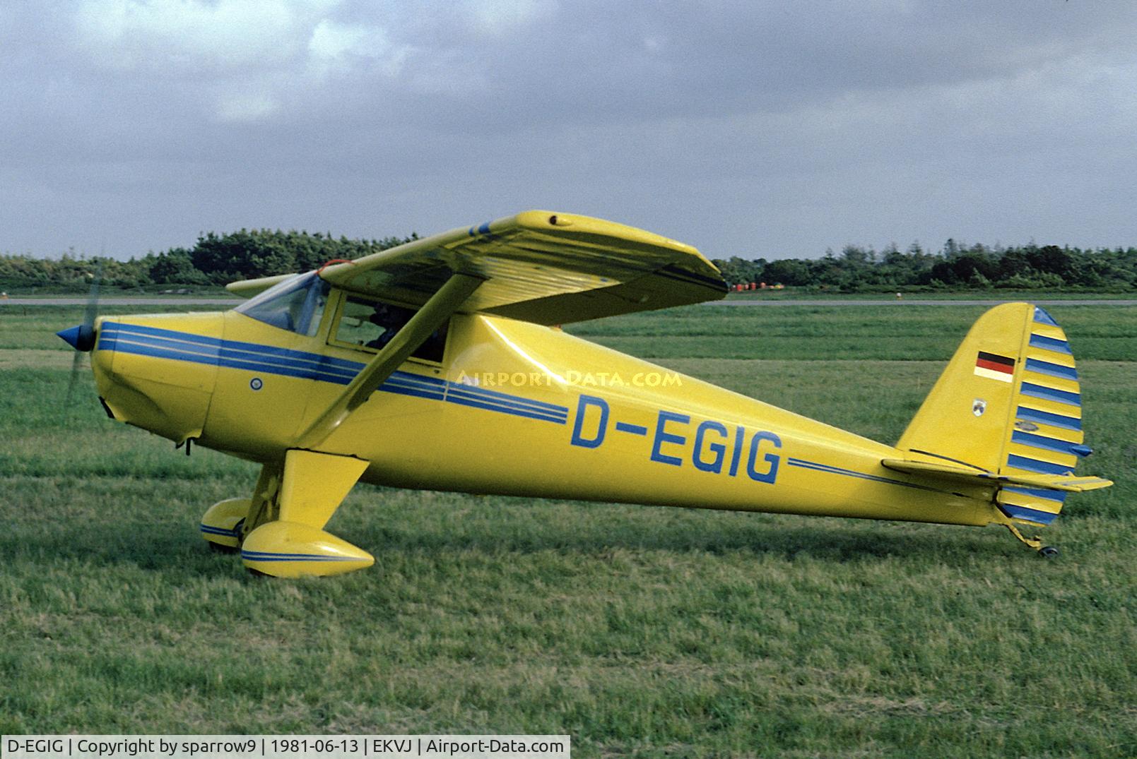 D-EGIG, 1946 Luscombe 8F Silvaire C/N 4252, Oldtimer rally Stauning 1981. Scanned from a slide.