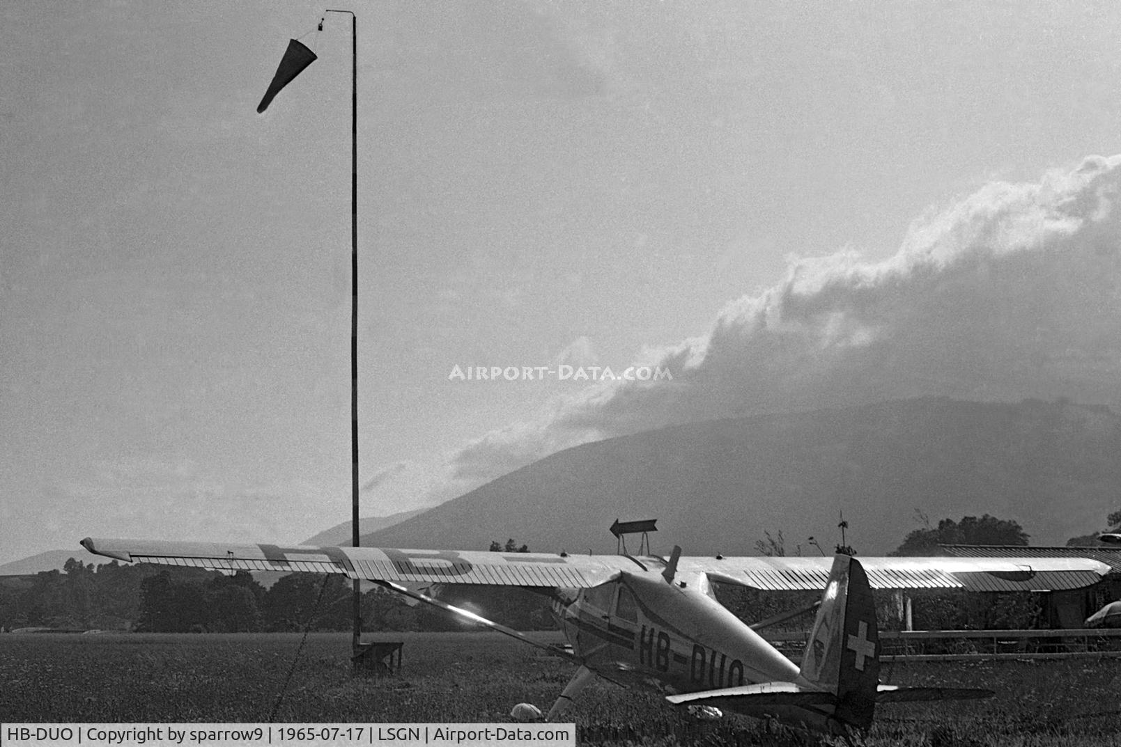 HB-DUO, 1948 Luscombe 8F Silvaire C/N 6012, At Neuchatel airfield. Scanned from a b+w negative.