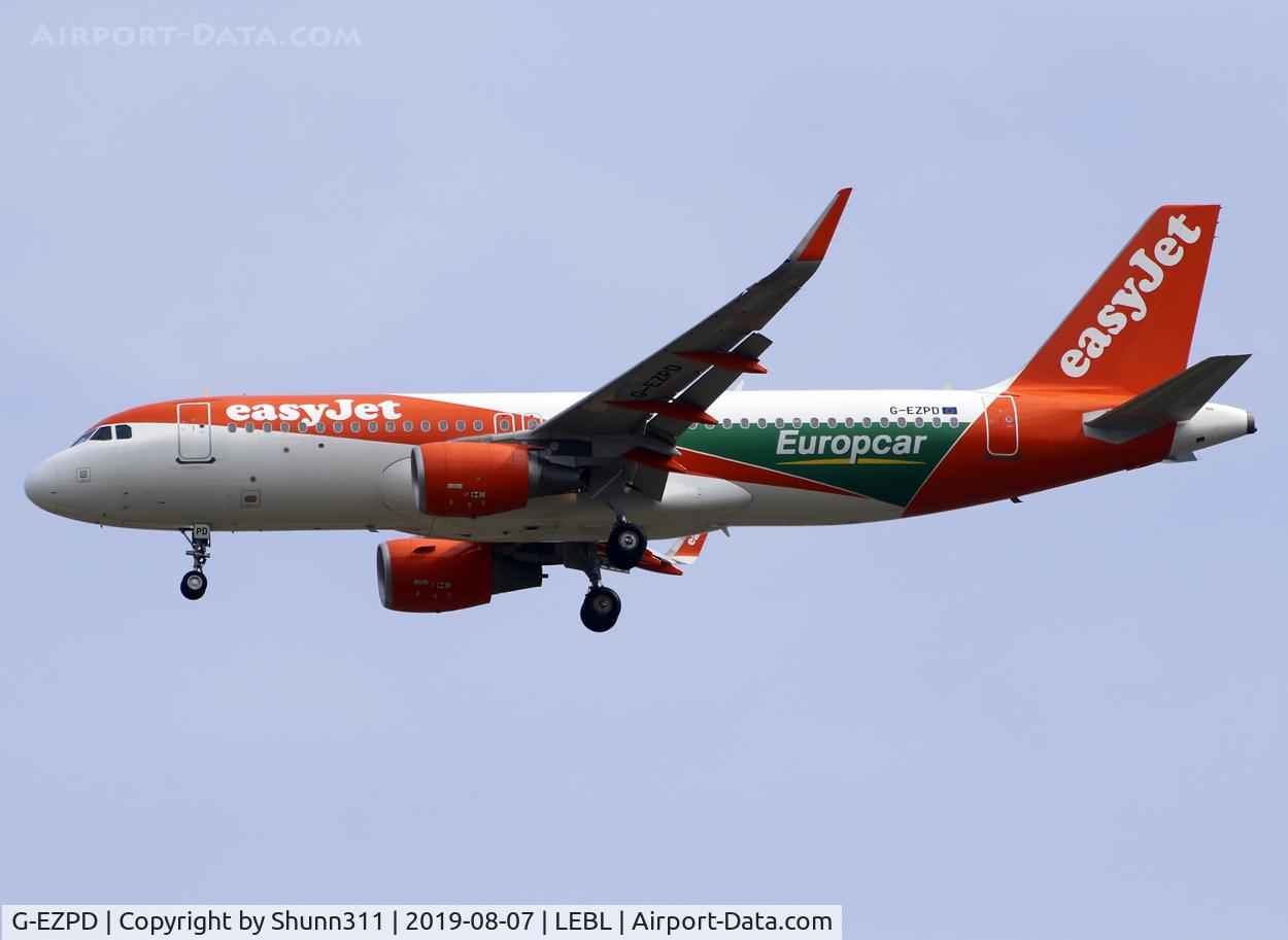 G-EZPD, 2015 Airbus A320-214 C/N 7040, Landing rwy 07L with Europcar patch