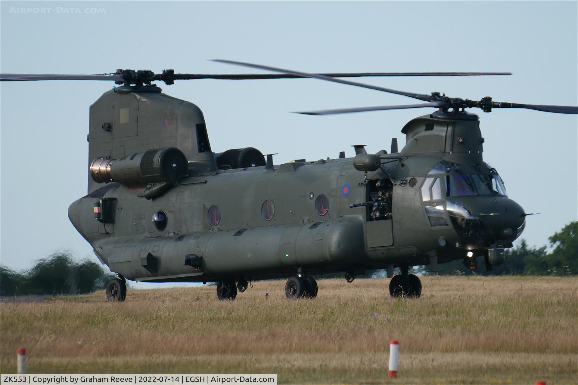 ZK553, 2012 Boeing Chinook HC.6 C/N M7704, Just landed at Norwich.