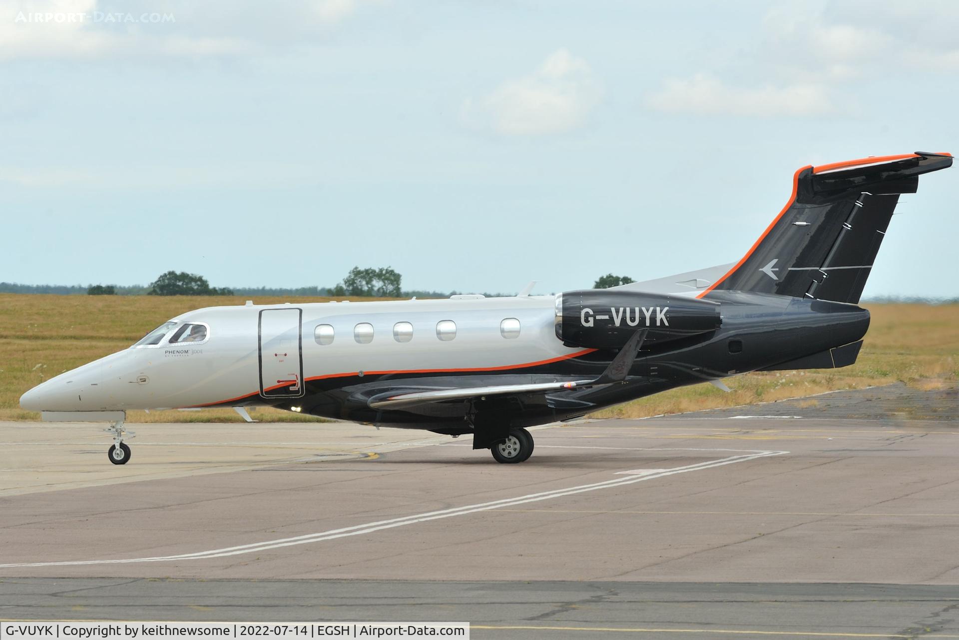 G-VUYK, 2022 Embraer EMB-505 Phenom 300 C/N 50500673, Arriving at Norwich from Kidlington, Oxford.