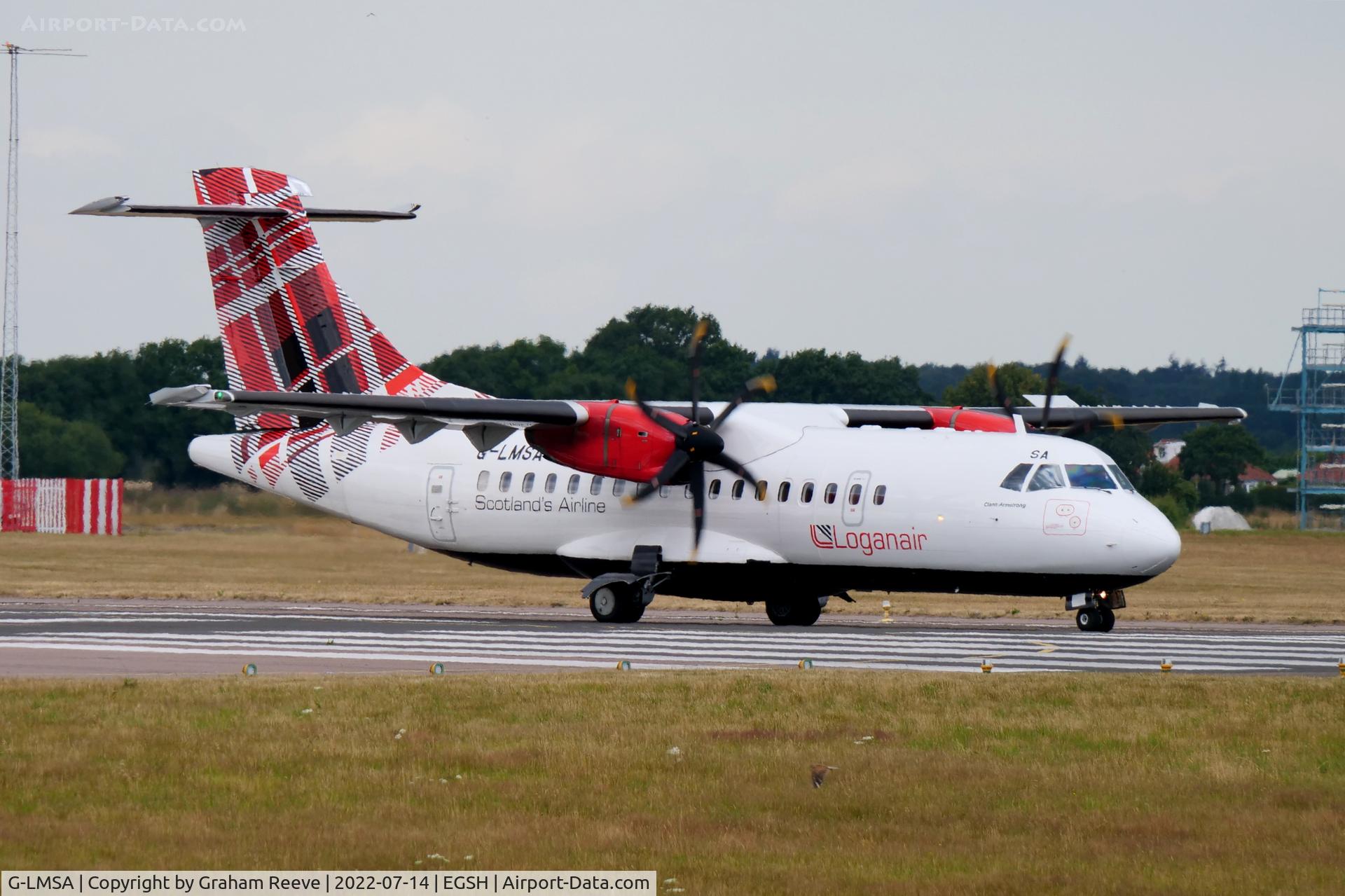 G-LMSA, 2016 ATR 42-600 C/N 1213, Departing from Norwich.