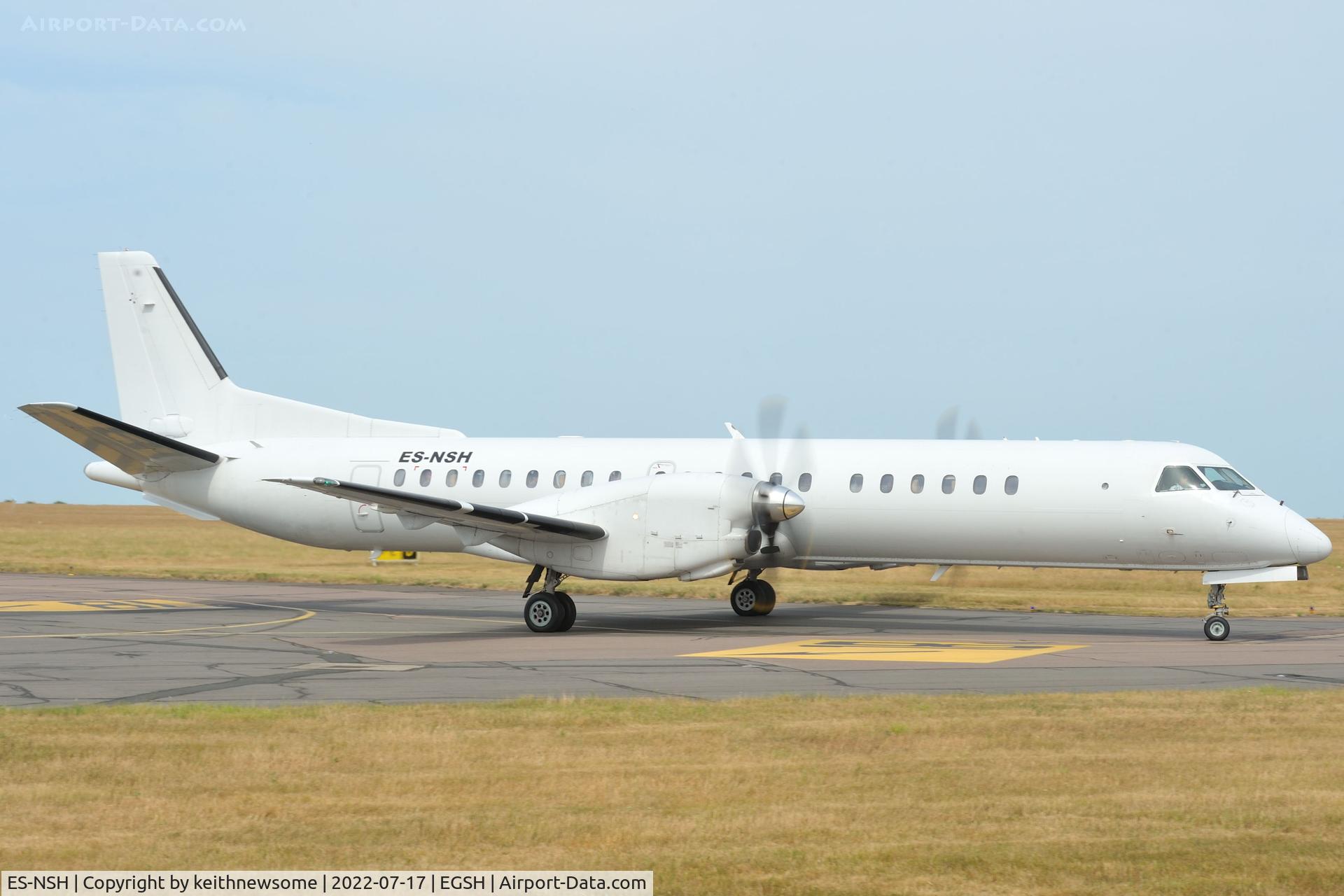 ES-NSH, 1996 Saab 2000 C/N 2000-041, Arriving at Norwich from Marseille, France.