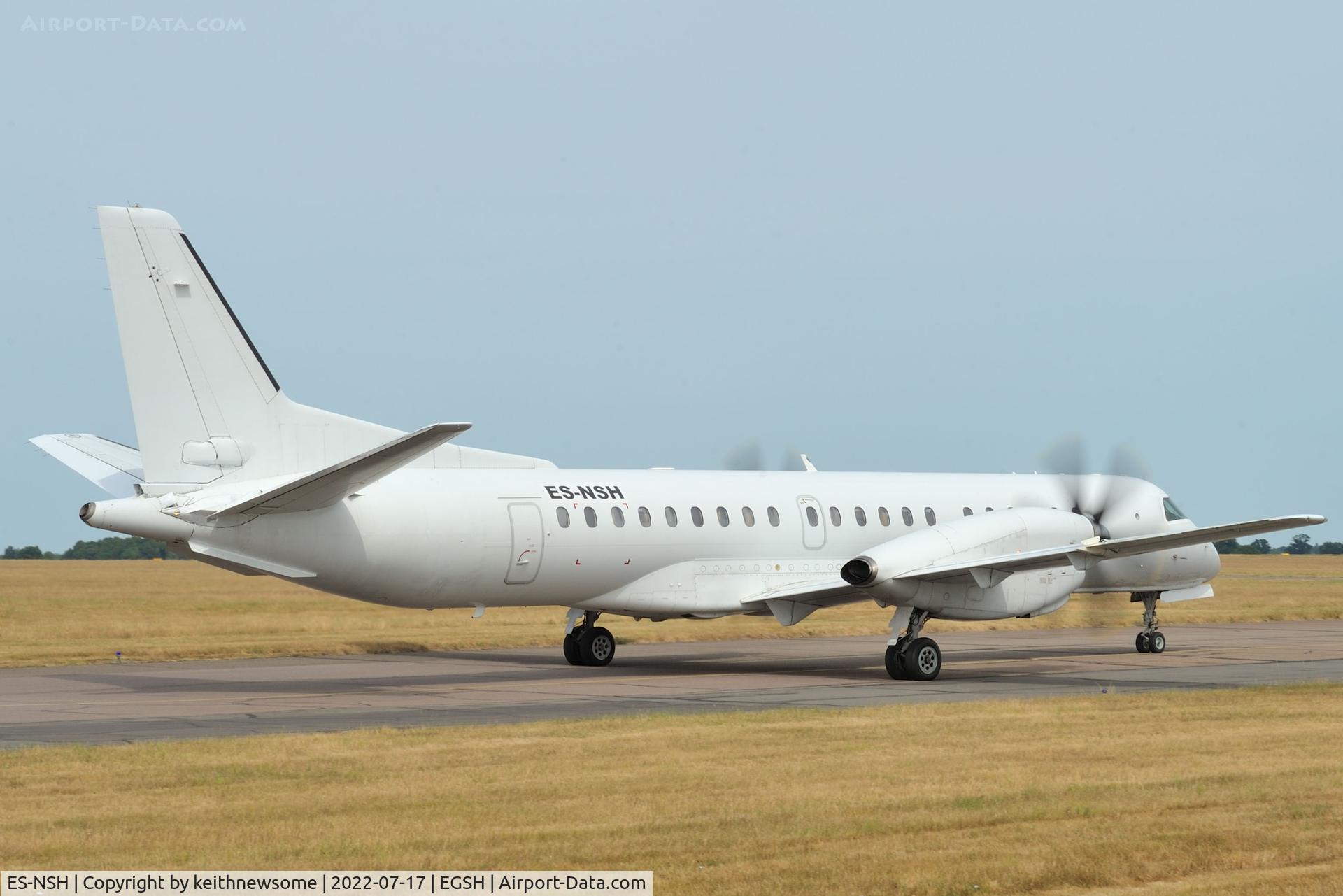 ES-NSH, 1996 Saab 2000 C/N 2000-041, Arriving at Norwich from Marseille, France.