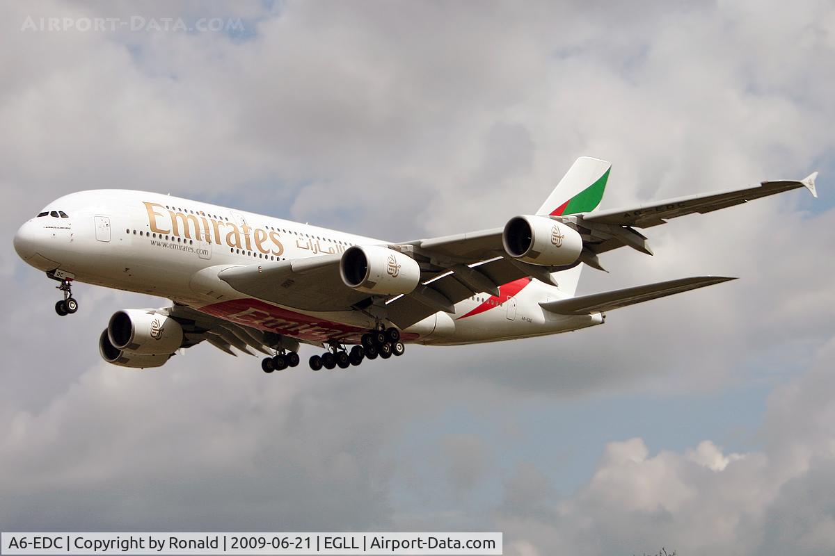 A6-EDC, 2008 Airbus A380-861 C/N 016, at lhr