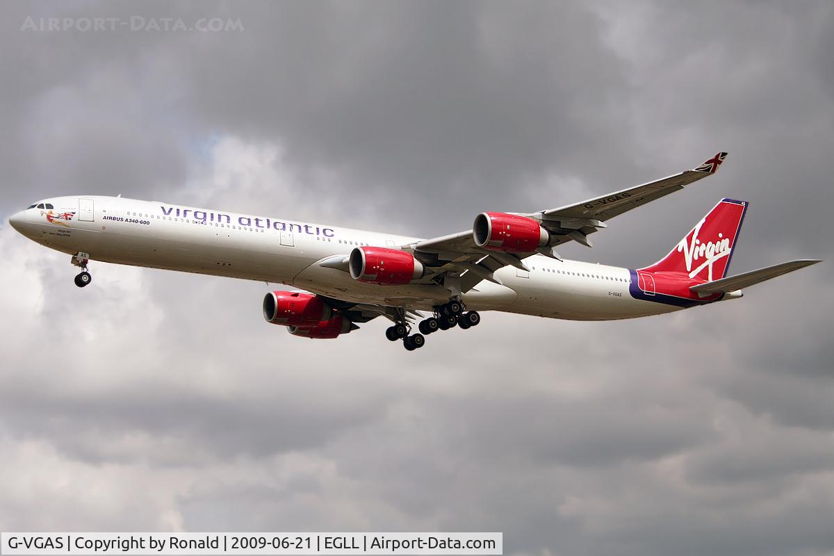G-VGAS, 2005 Airbus A340-642 C/N 639, at lhr
