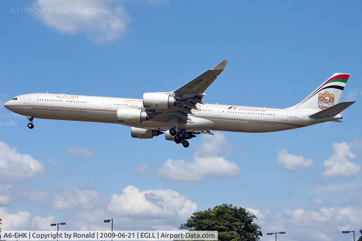 A6-EHK, 2009 Airbus A340-642X C/N 1030, at lhr