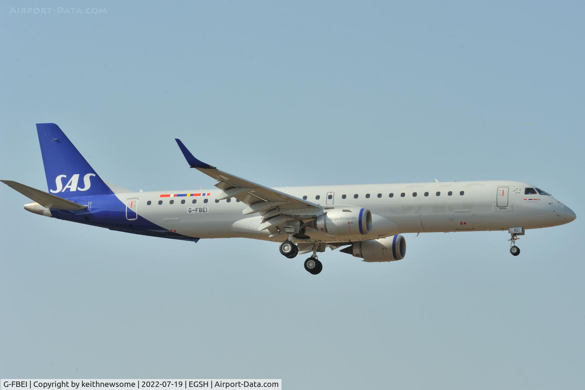 G-FBEI, 2007 Embraer 195LR (ERJ-190-200LR) C/N 19000143, Arriving at Norwich from air test.