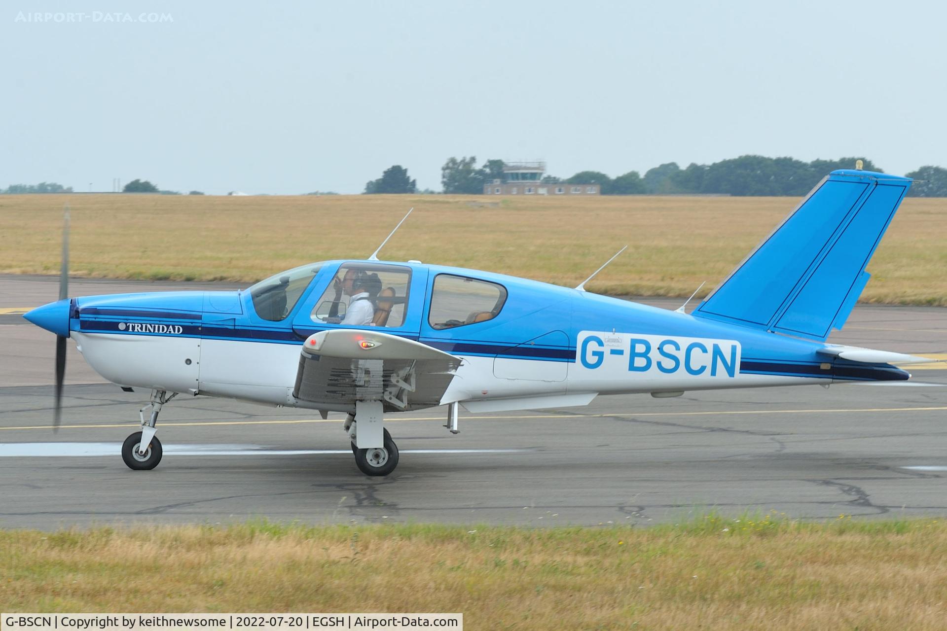 G-BSCN, 1990 Socata TB-20 Trinidad C/N 1070, Arriving at Norwich.