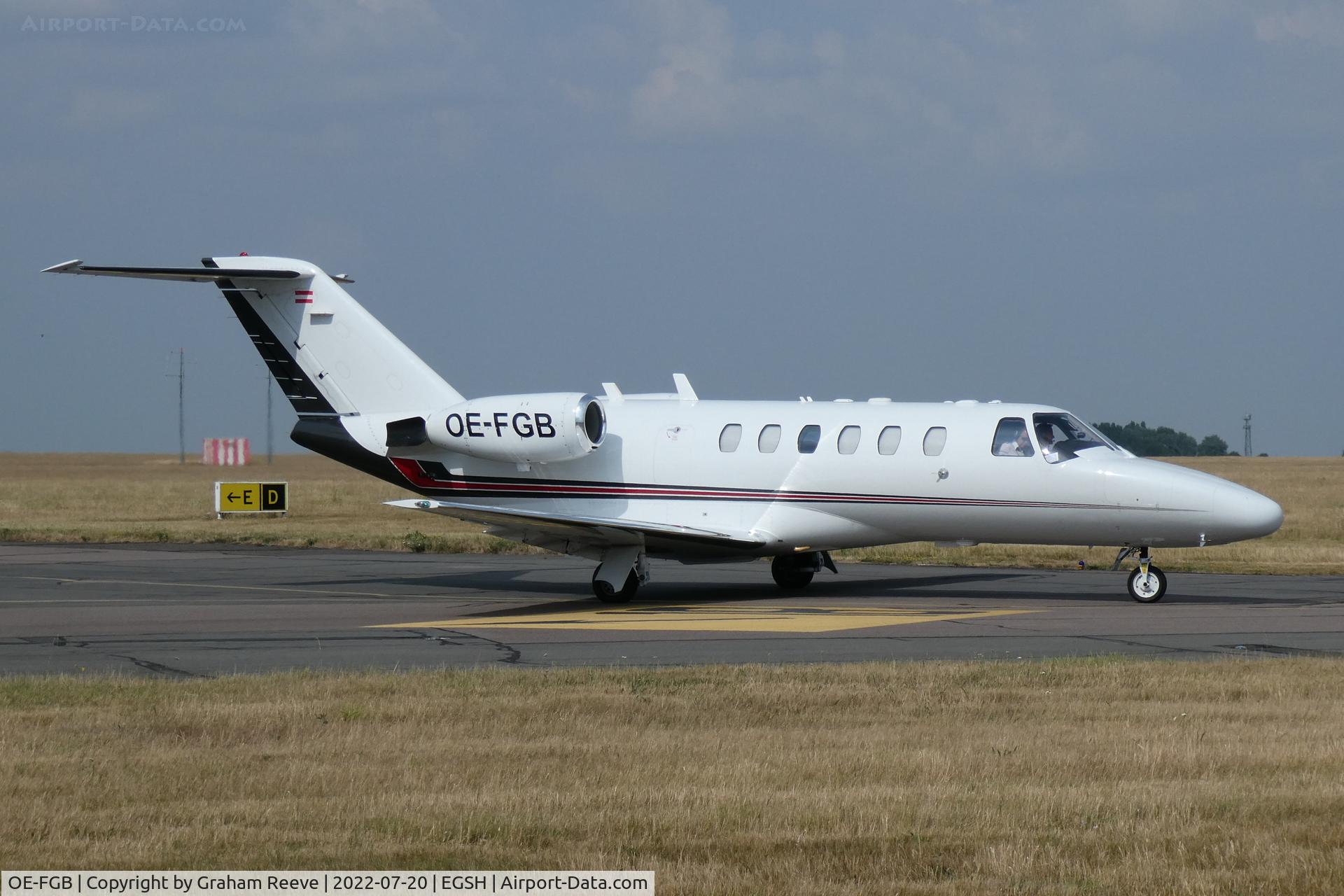 OE-FGB, 2007 Cessna 525A CitationJet CJ2 C/N 525A-0362, Departing from Norwich.