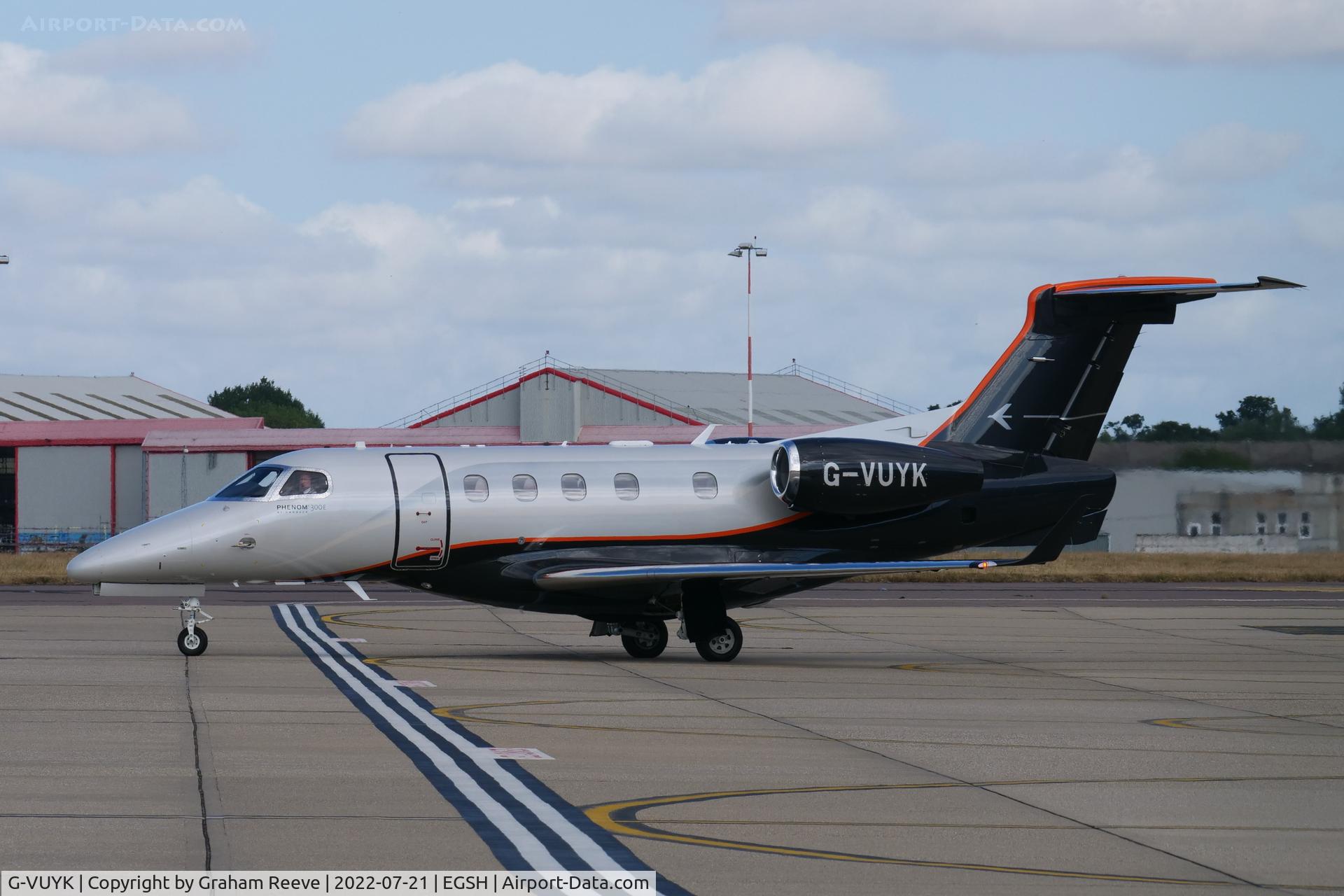 G-VUYK, 2022 Embraer EMB-505 Phenom 300 C/N 50500673, Departing from Norwich.