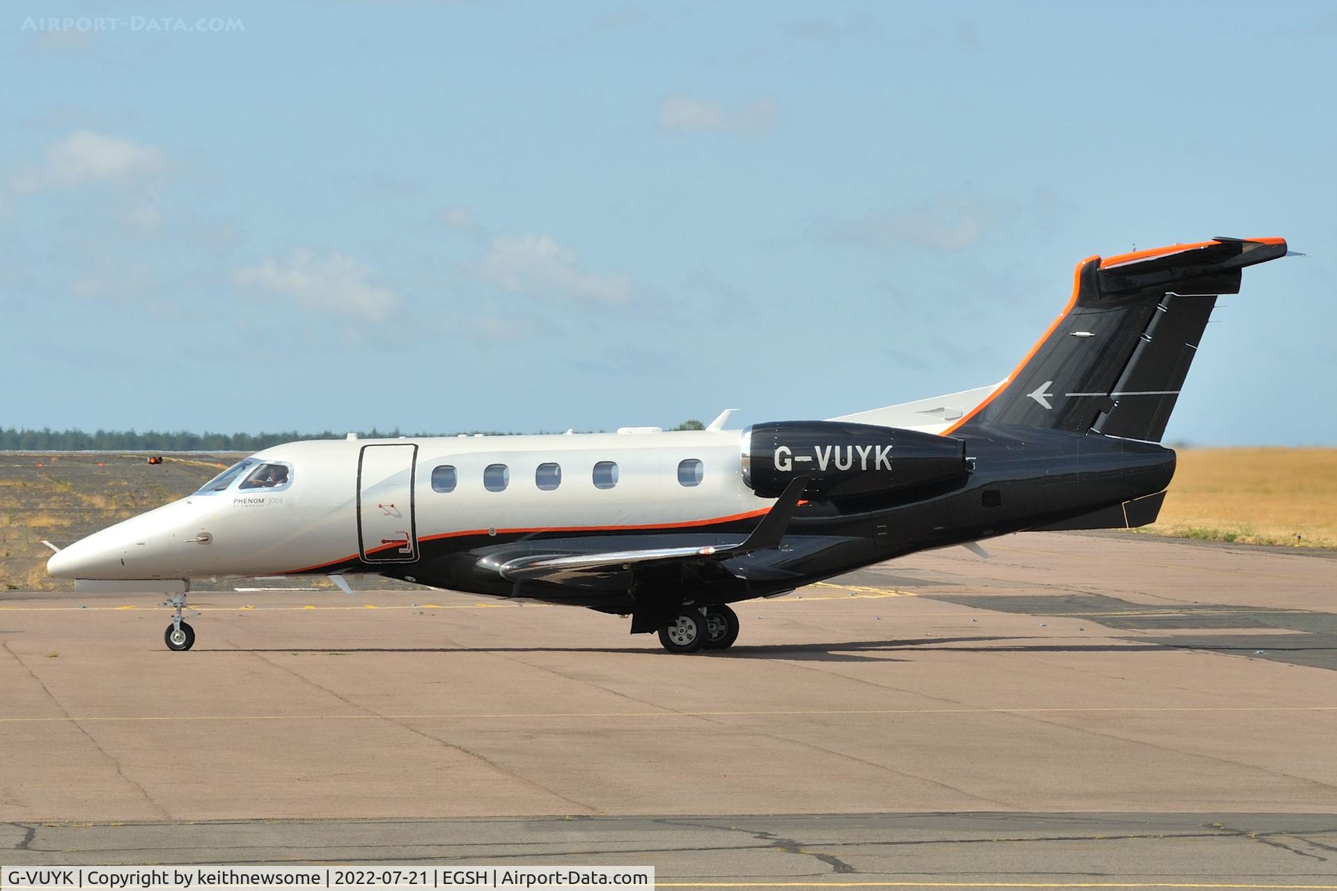 G-VUYK, 2022 Embraer EMB-505 Phenom 300 C/N 50500673, Arriving at Norwich from Inverness.
