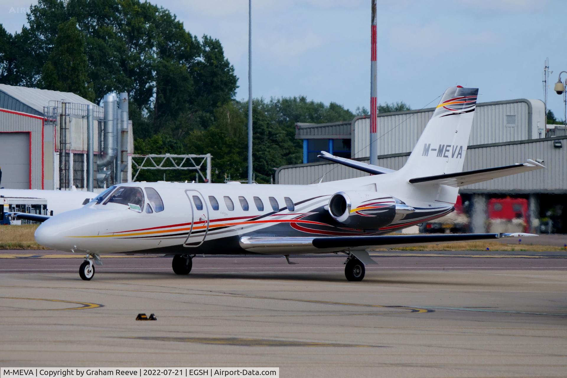 M-MEVA, 1996 Cessna 560 Citation Ultra C/N 560-0346, Departing from Norwich.