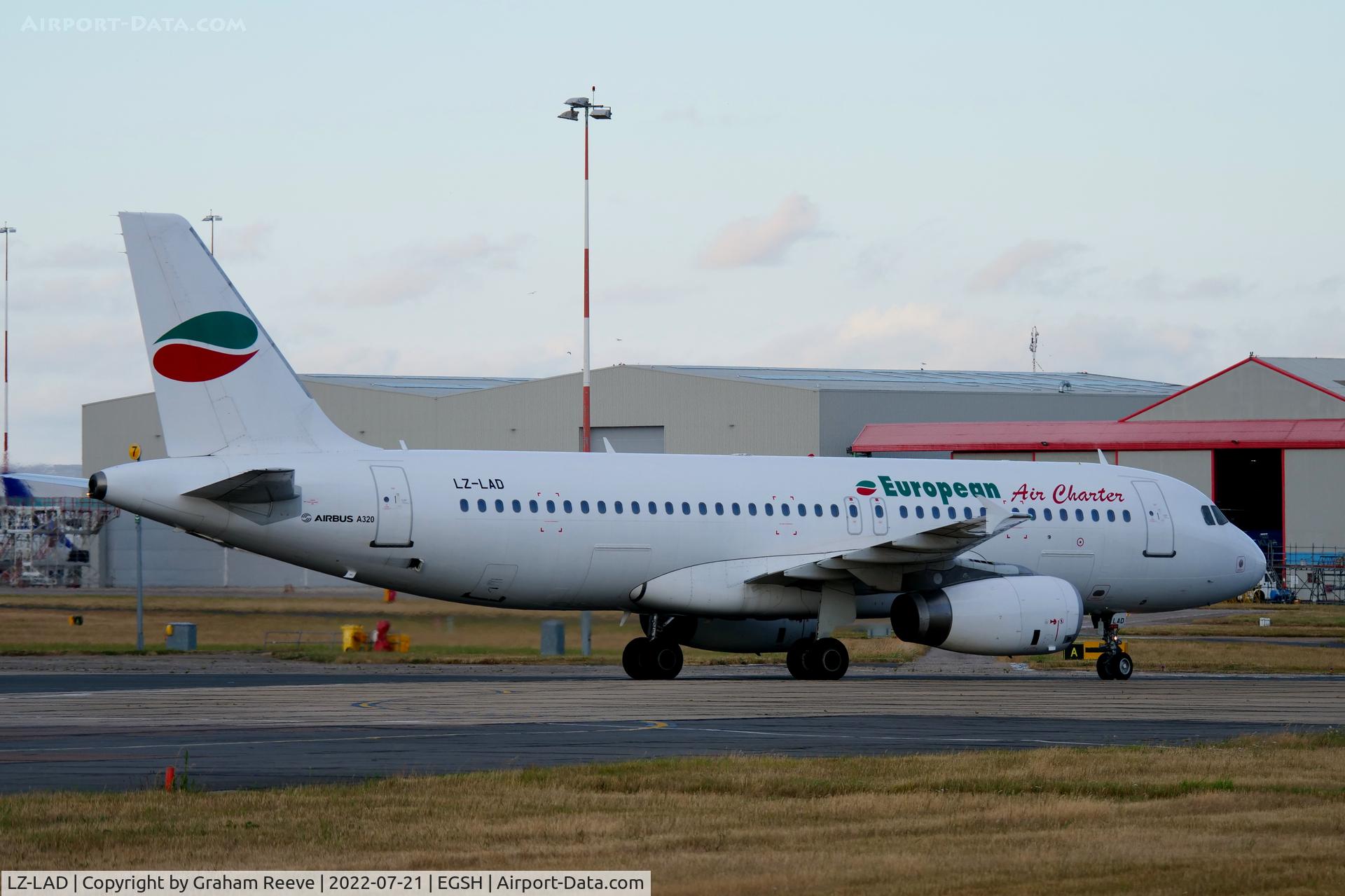 LZ-LAD, 1992 Airbus A320-231 C/N 0353, Just landed at Norwich.