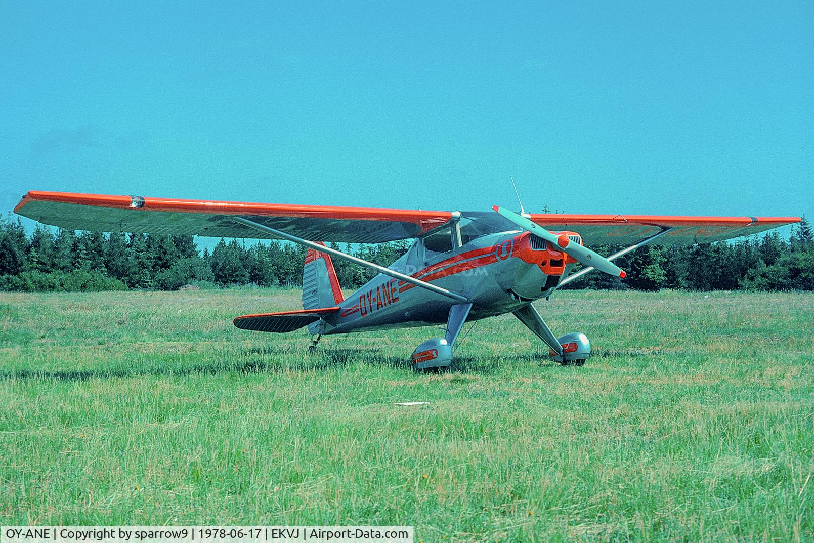 OY-ANE, 1947 Luscombe 8E Silvaire C/N 4736, A pretty airplane at Stauning, the pilot was pretty too.. Scanned from a slide.