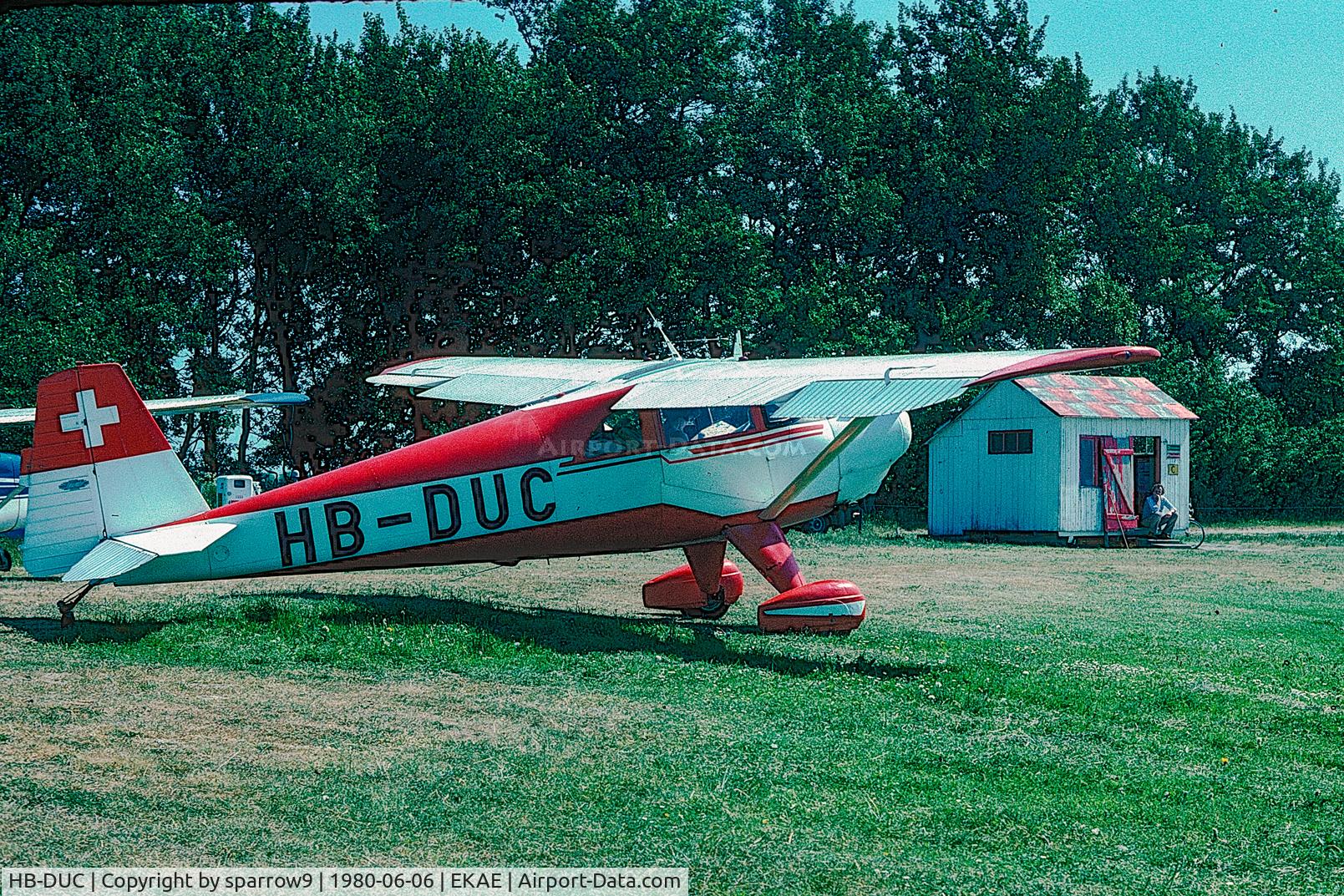 HB-DUC, 1948 Luscombe 8F Silvaire C/N 6295, Parked on a fine airfield. Look at the tower! Scanned from a slide.